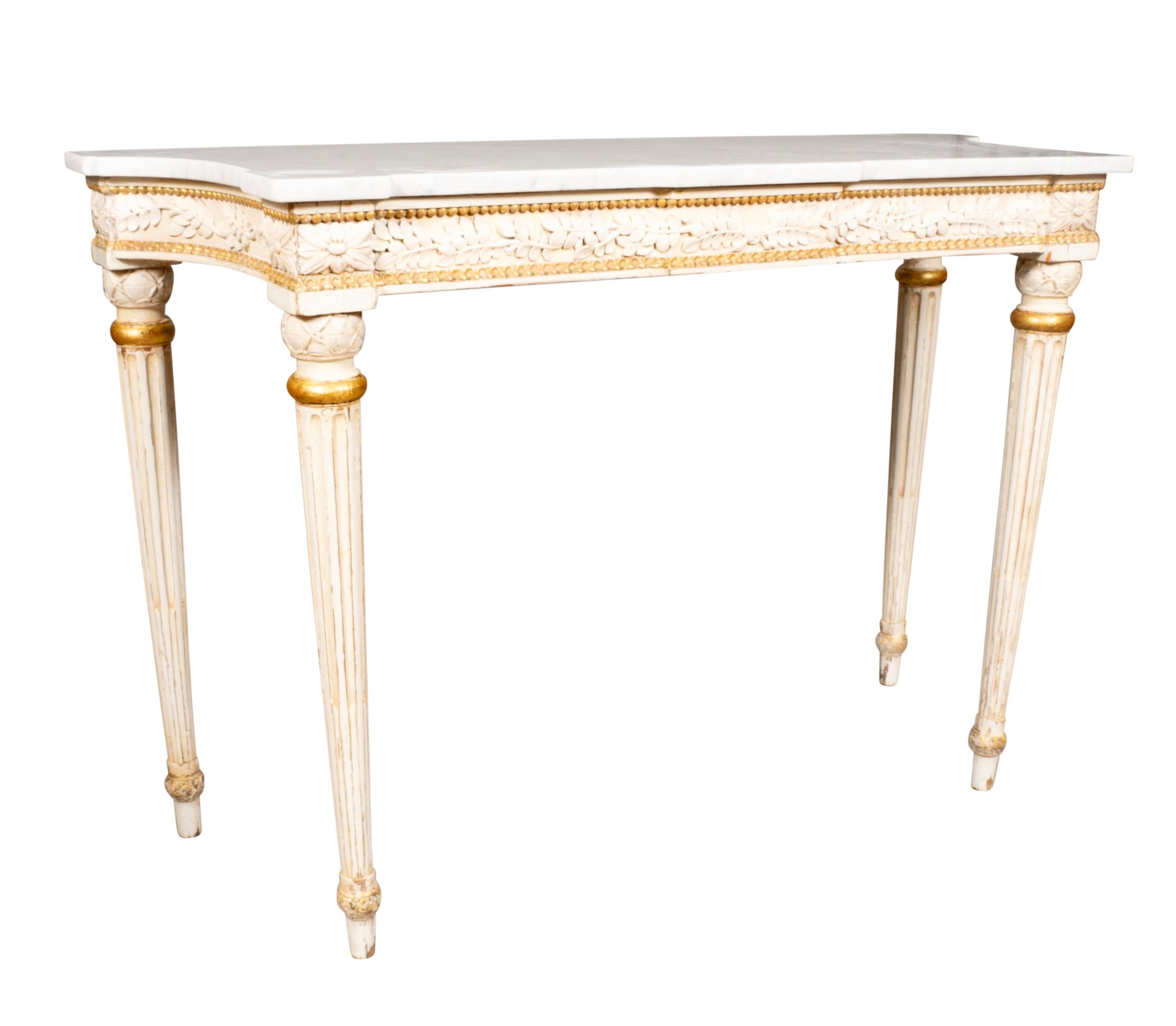 Louis XVI Pair Of Maison Jansen Painted Console Tables From The Waldorf Towers For Sale