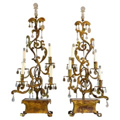 Pair of Maison Jansen Paris Gilt Iron and Rock Crystal Candelabra