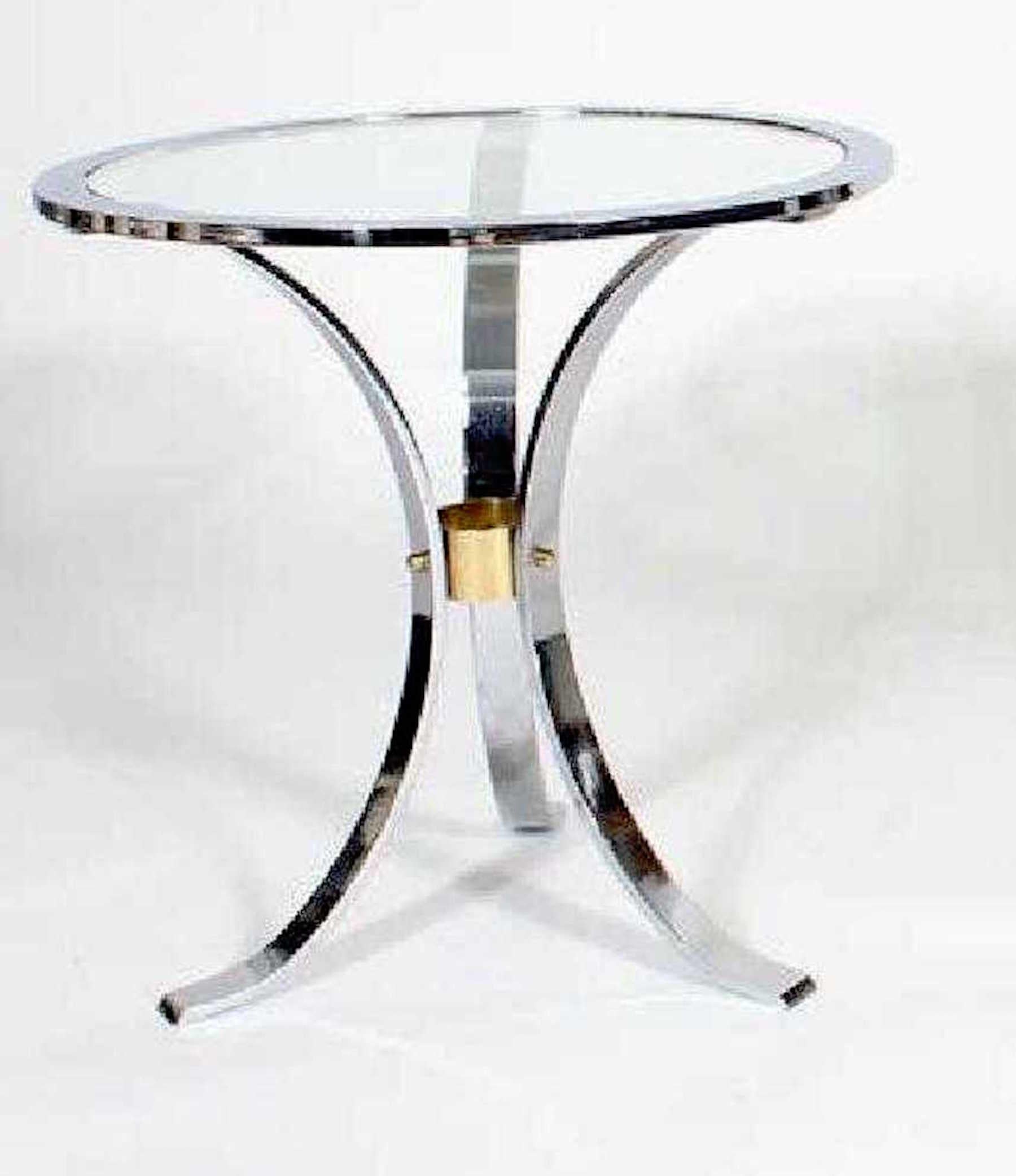 French Pair of Maison Jansen Polished Steel and Brass Side Tables