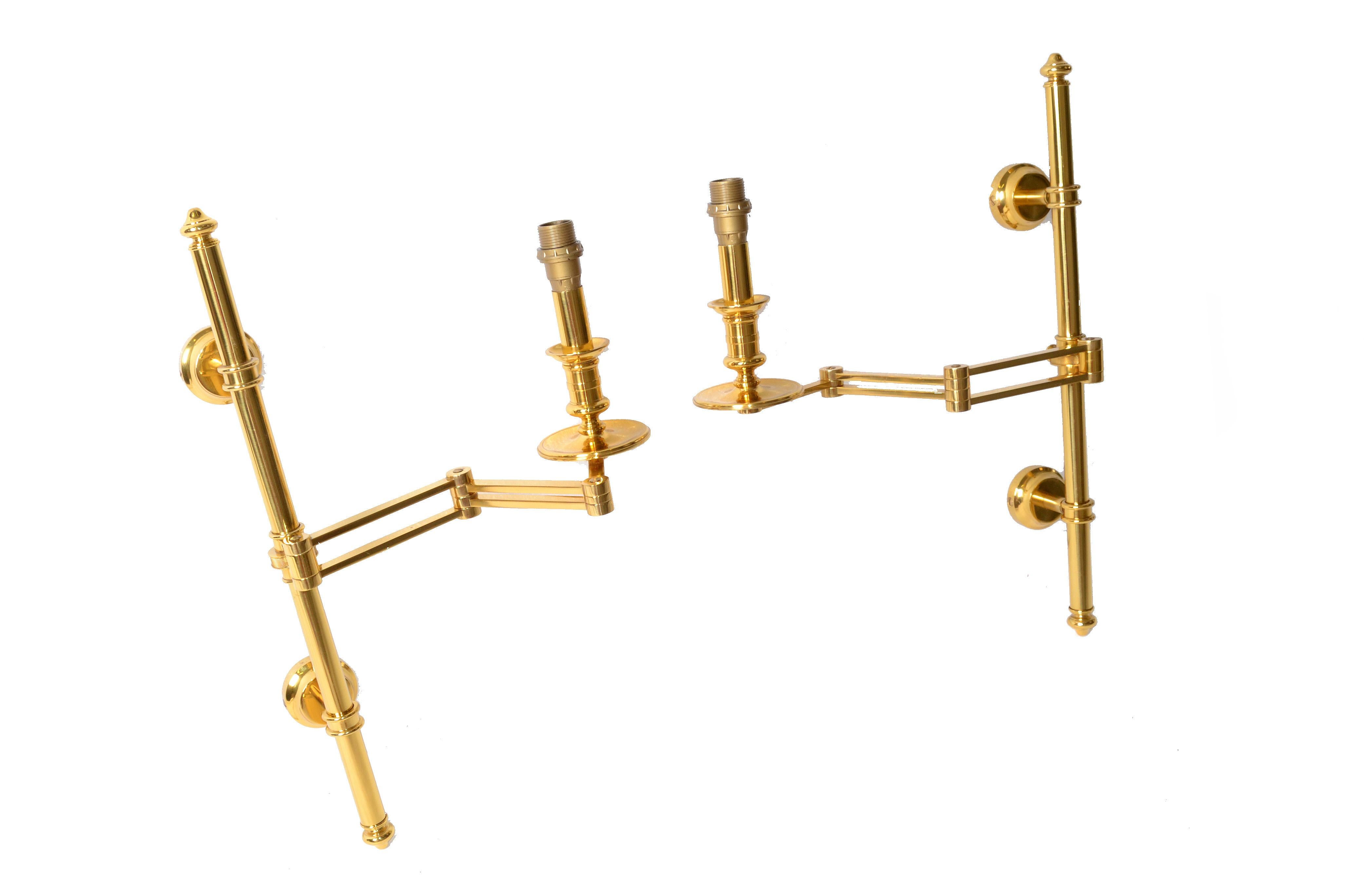 20th Century Pair of French Maison Jansen Retractable Wall Sconces, 3 pairs Available 