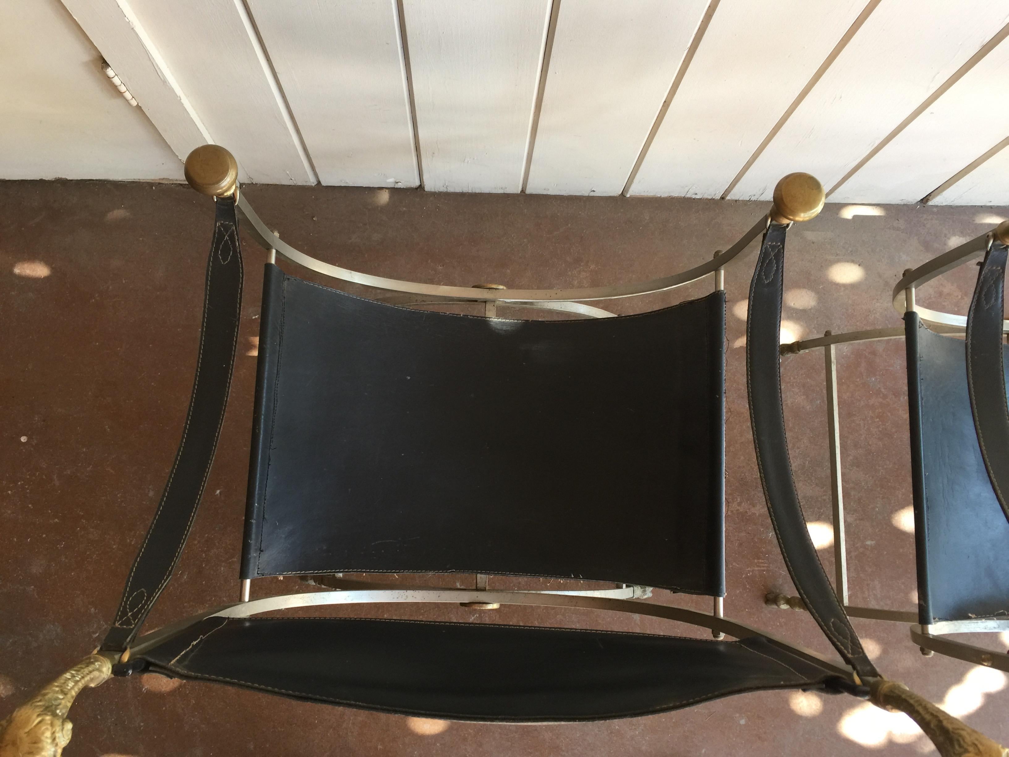 Brass Pair of Maison Jansen Savonarola Chairs