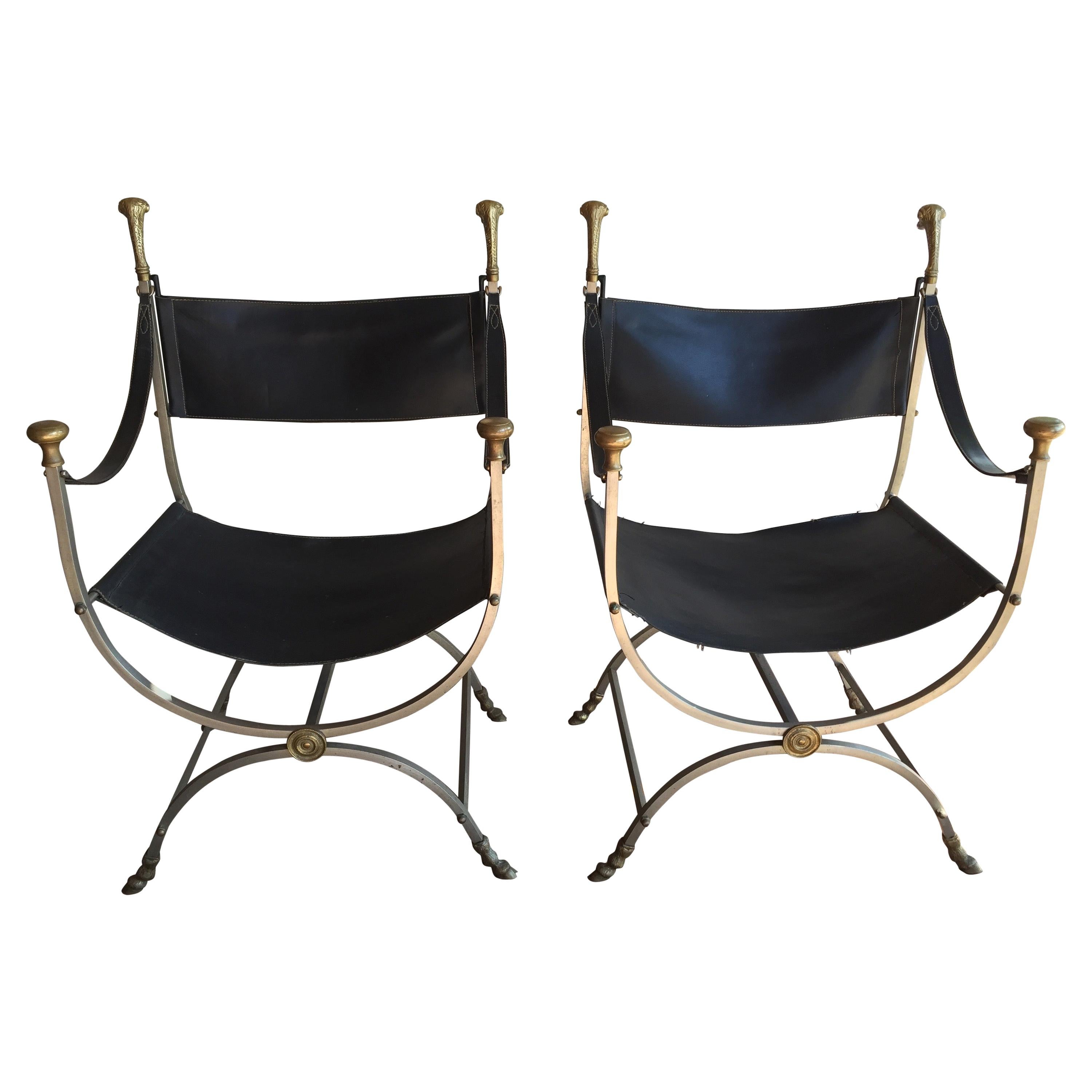 Pair of Maison Jansen Savonarola Chairs