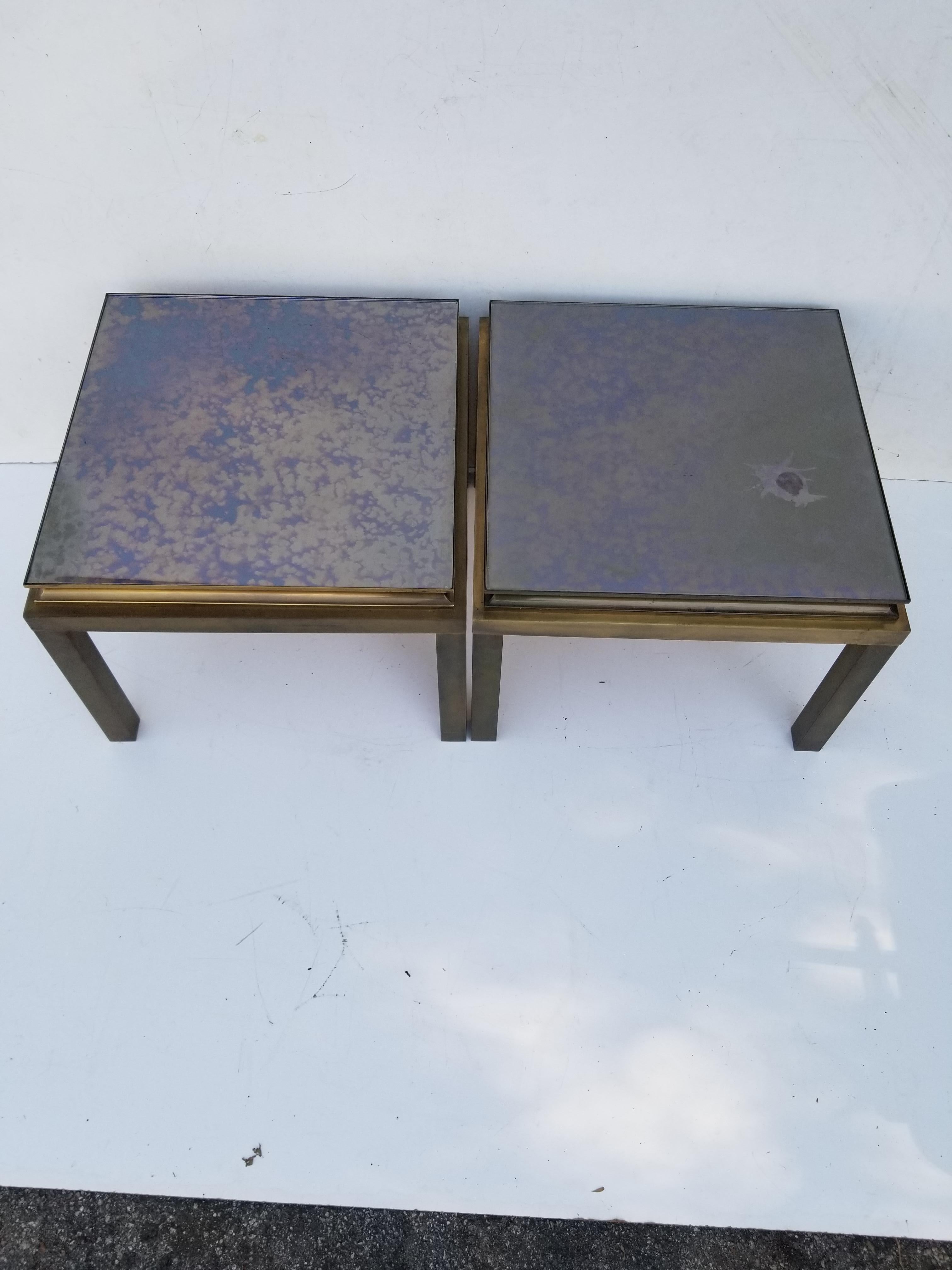 Brass Pair of Maison Jansen Side Table For Sale