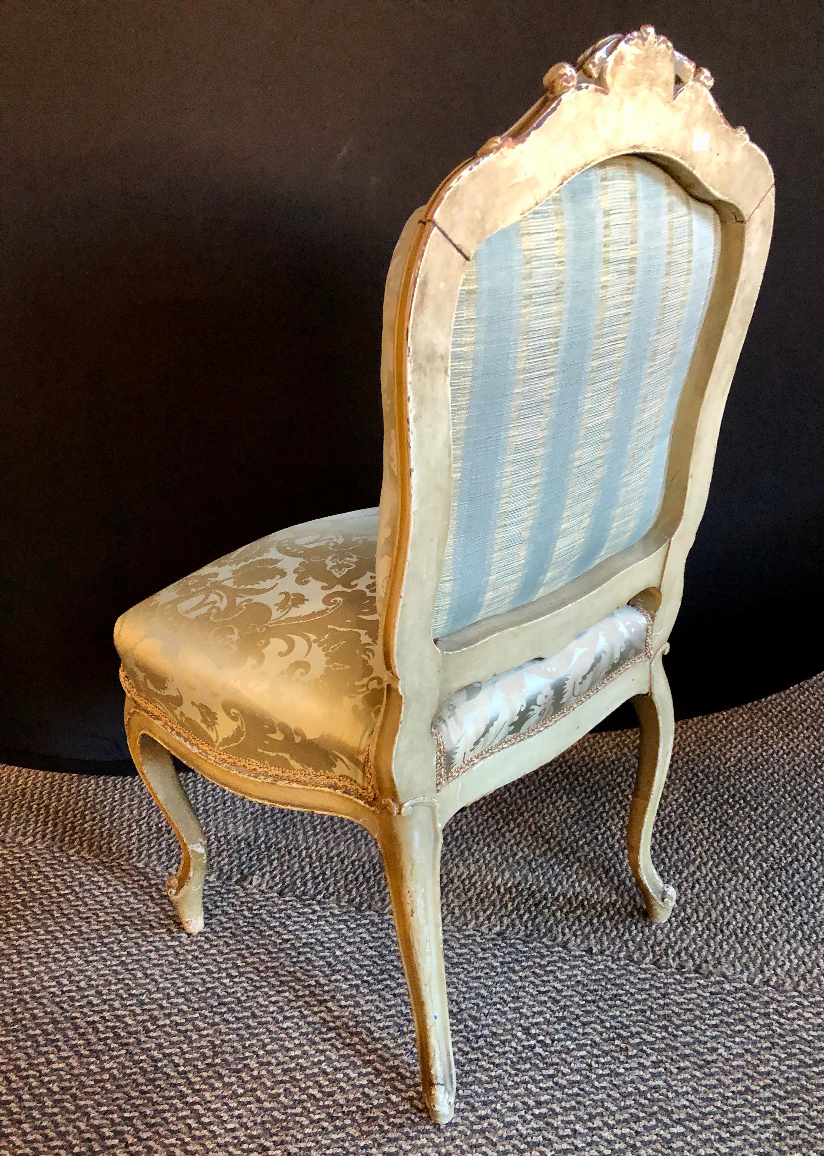 Maison Jansen, Louis XV, Slipper Chairs, Beige Carved Wood, Scalamandre Fabric For Sale 4