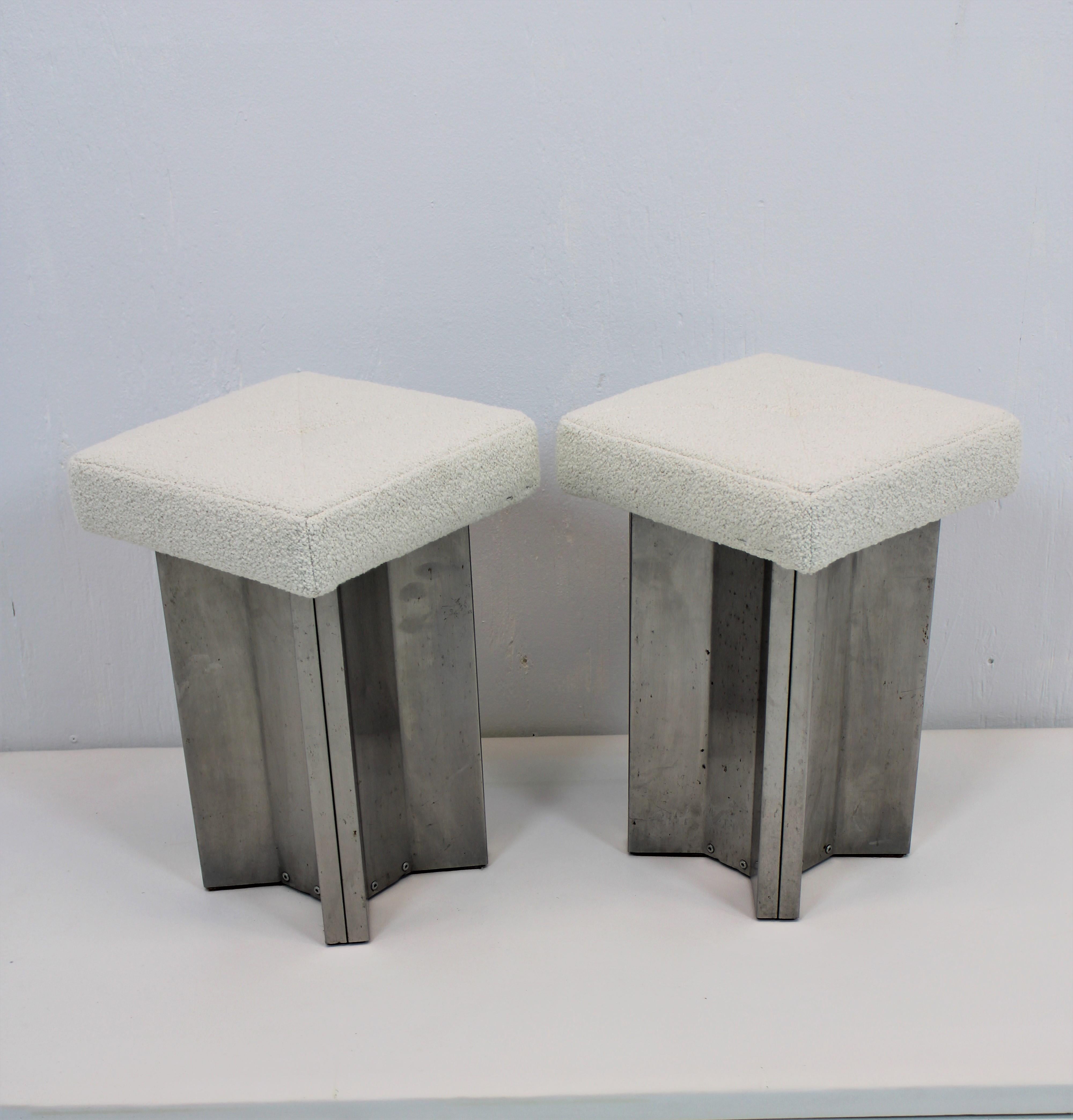 French Pair of Maison Jansen Stainless Steel Stools, France, 1970s