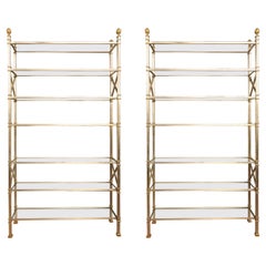 Pair of Maison Jansen Steel and Brass Etageres