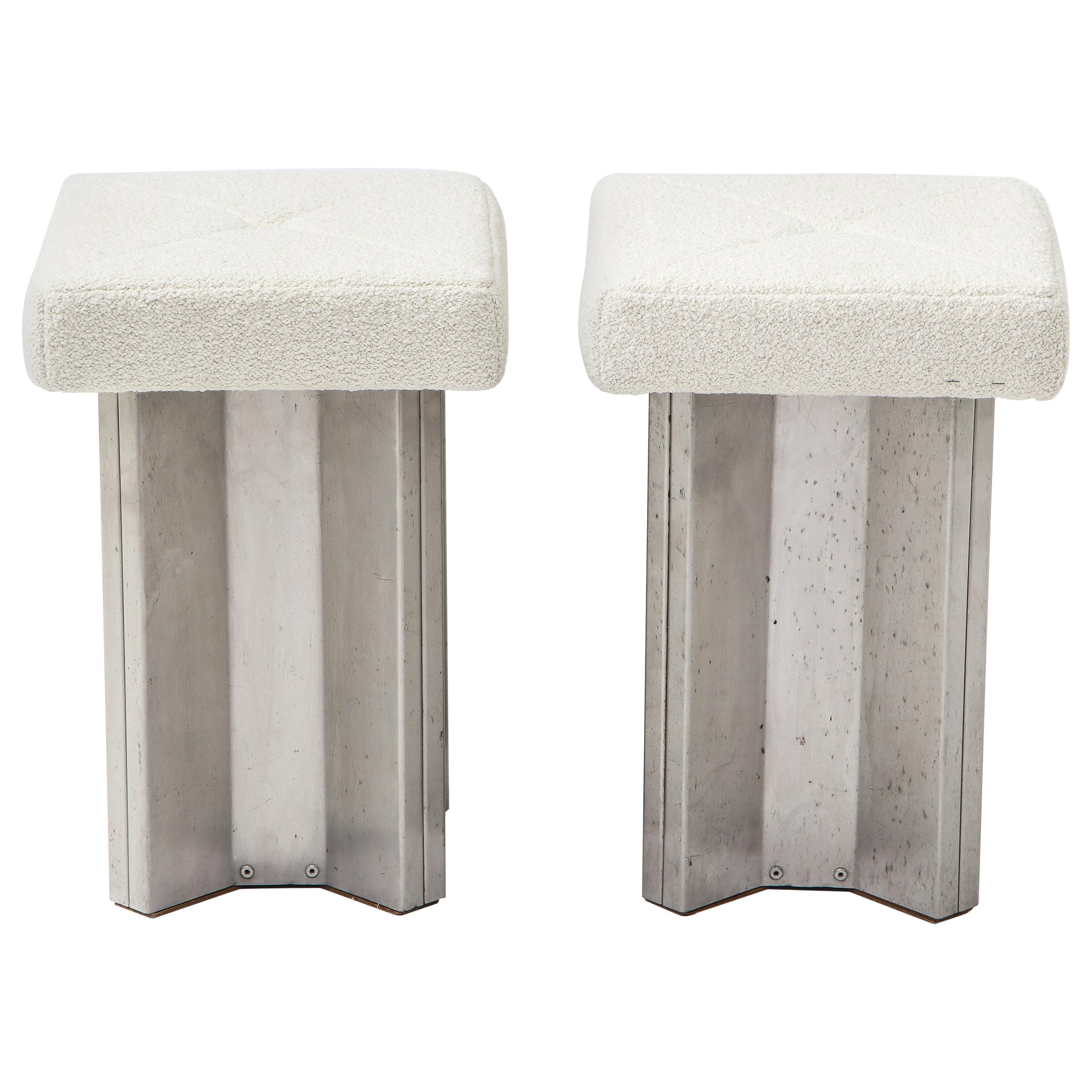 Stainless steel stools by Maison Jansen, newly upholstered.