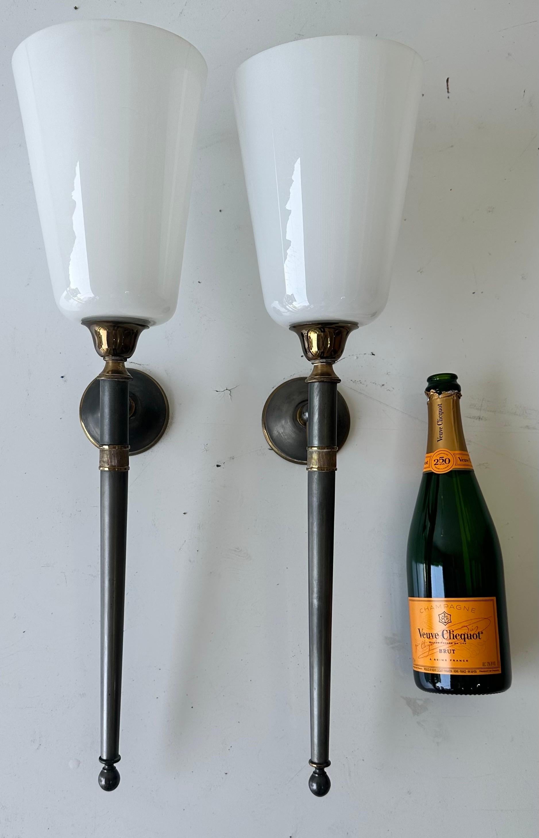 Pair of Maison Jansen Style 2 patina brass and gun metal Wall Sonces For Sale 3