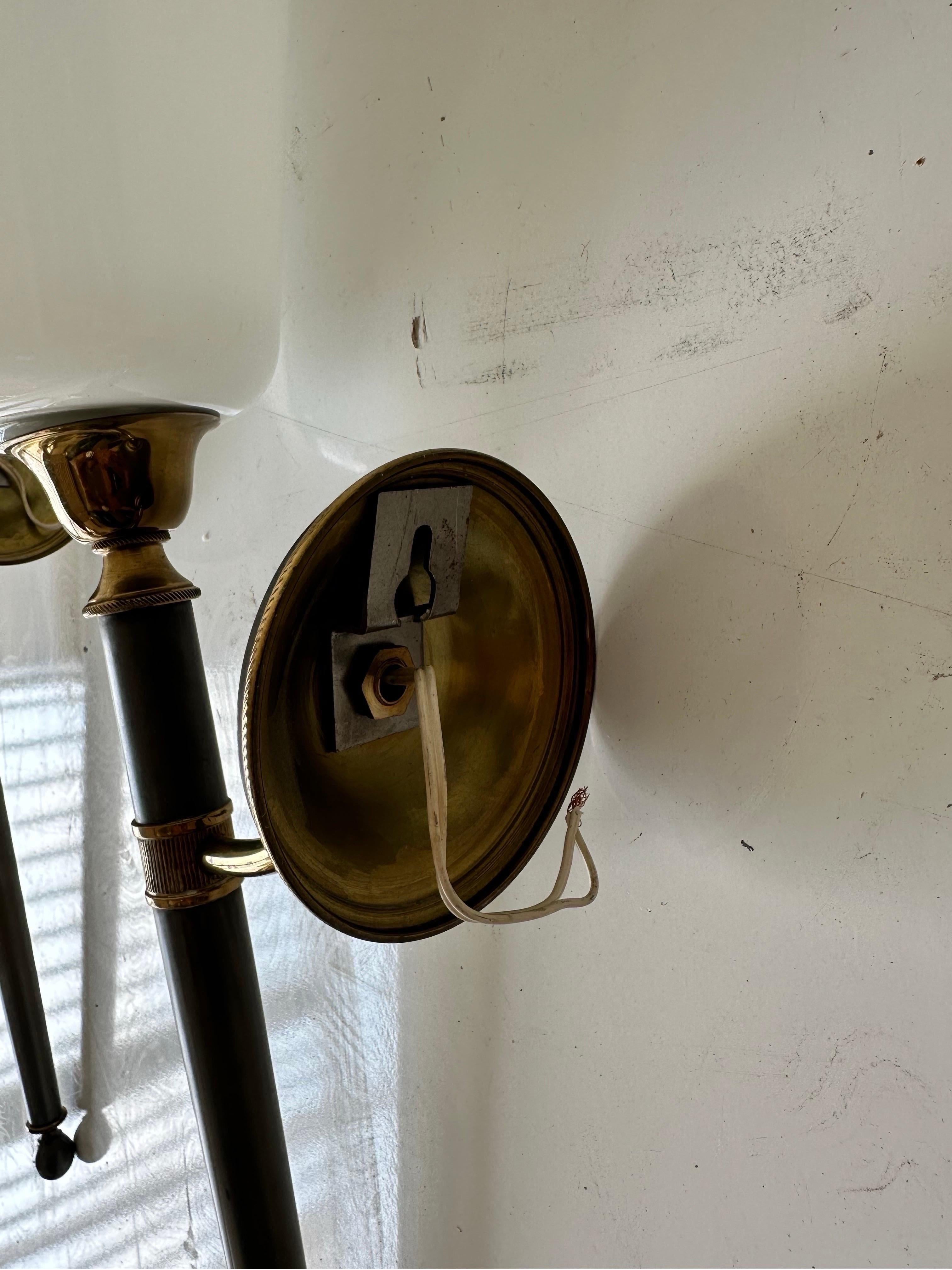 Pair of Maison Jansen Style 2 patina brass and gun metal Wall Sonces For Sale 5
