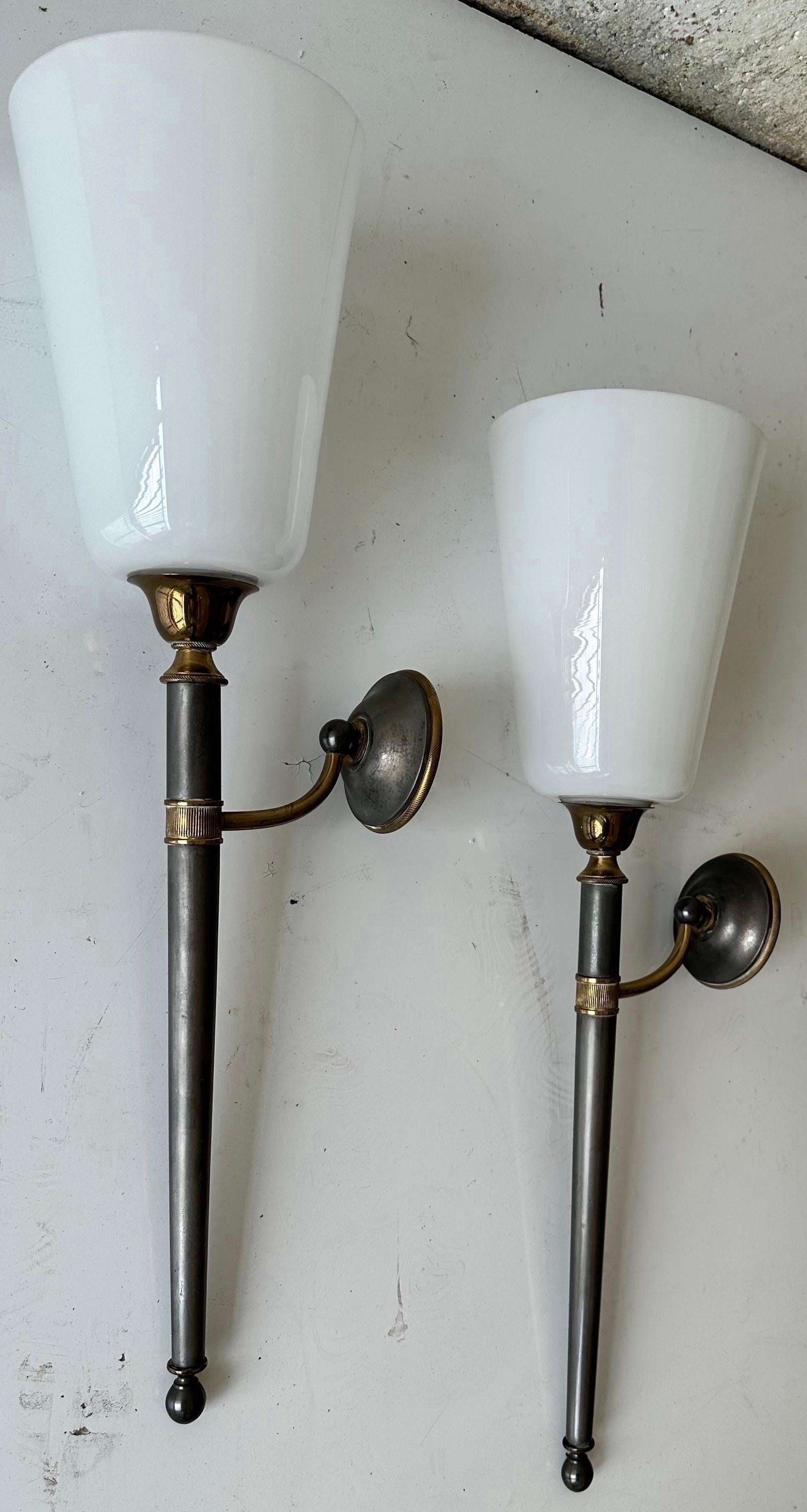 Pair of Maison Jansen Style 2 patina brass and gun metal Wall Sonces For Sale 8