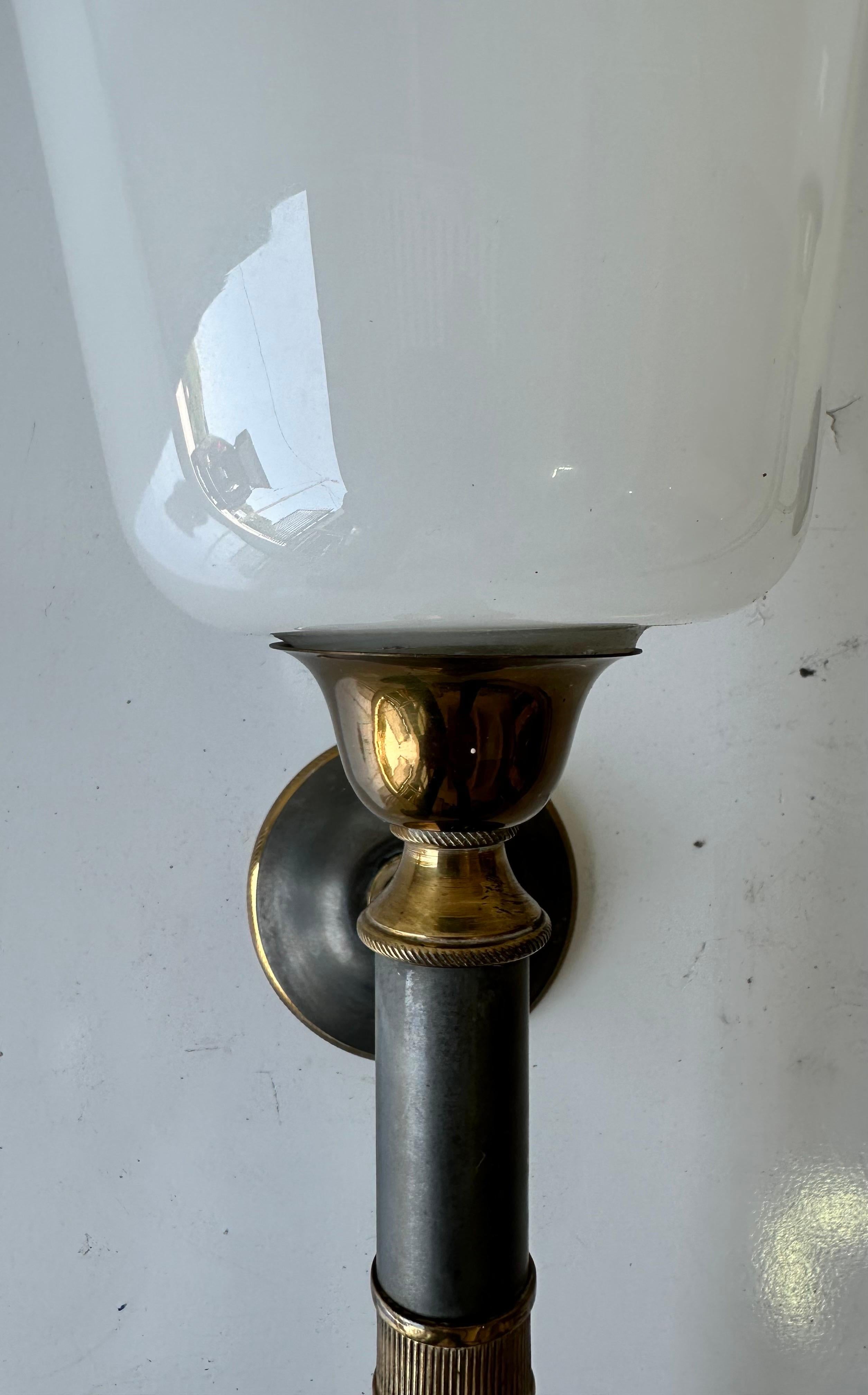 Mid-20th Century Pair of Maison Jansen Style 2 patina brass and gun metal Wall Sonces For Sale