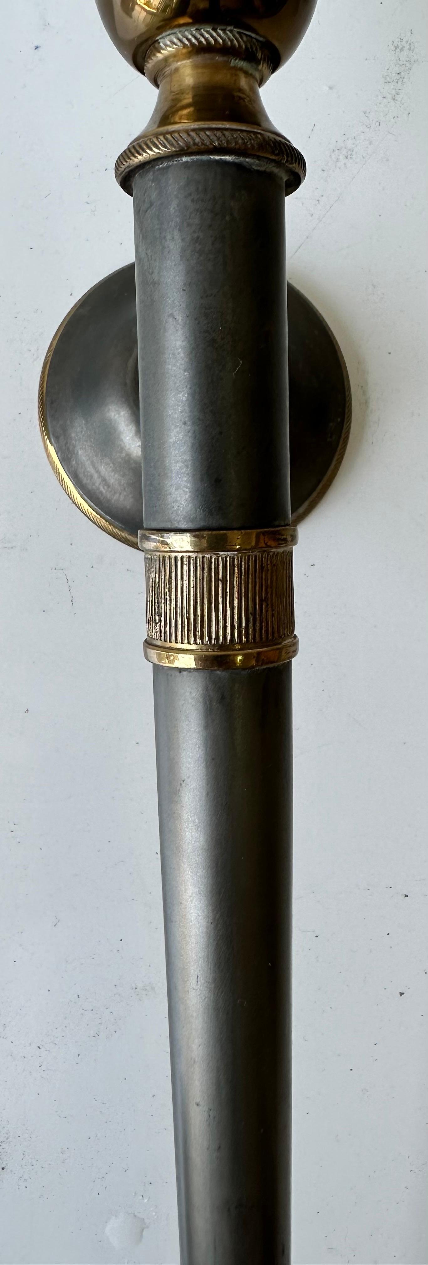 Bronze Pair of Maison Jansen Style 2 patina brass and gun metal Wall Sonces For Sale