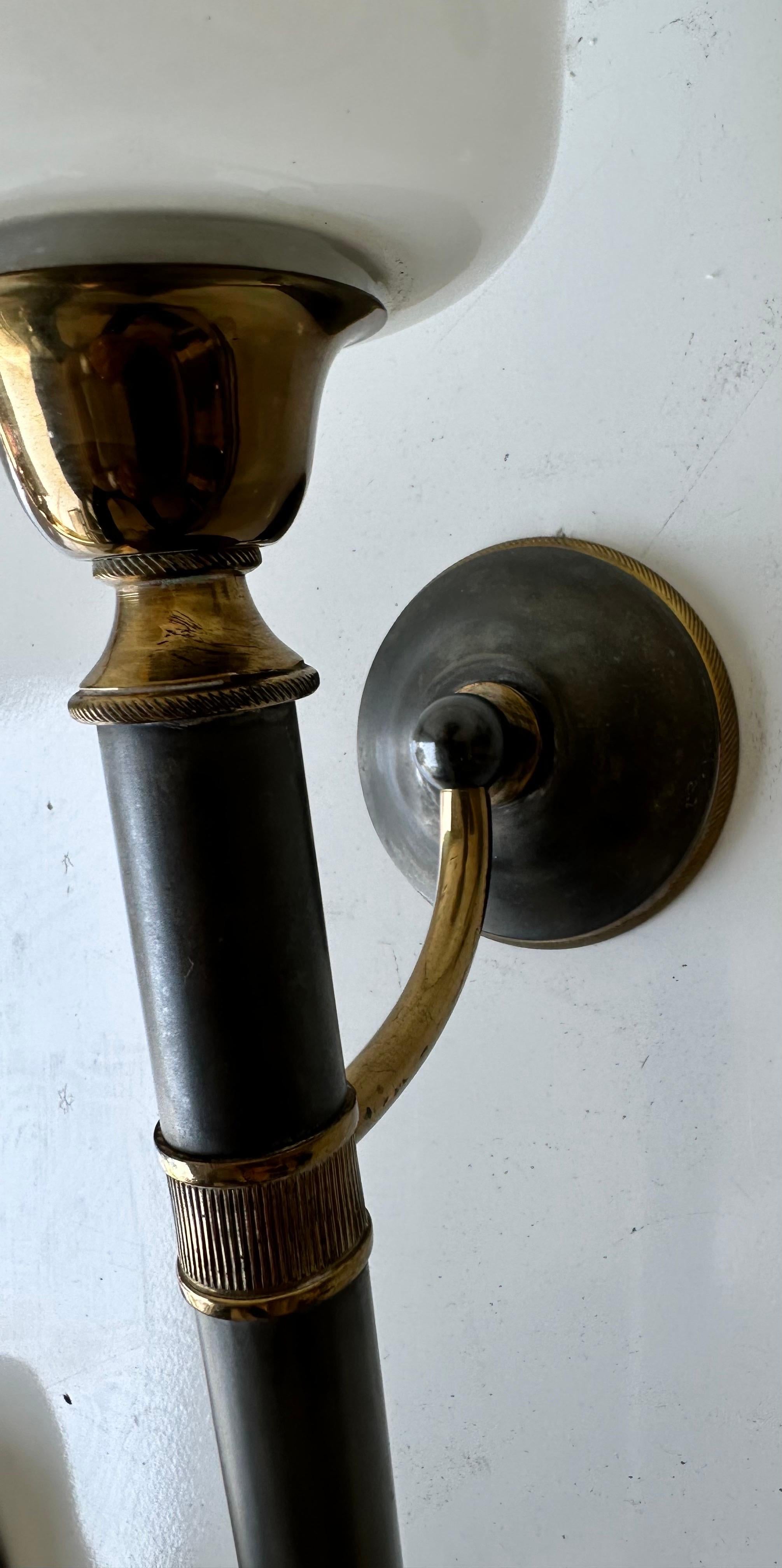 Pair of Maison Jansen Style 2 patina brass and gun metal Wall Sonces For Sale 2