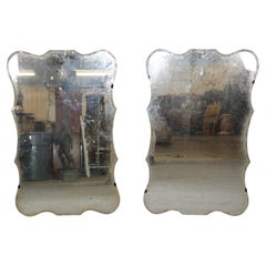 Pair of Maison Jansen Style Aged patina Mirror Etched Star Glass Mirrors