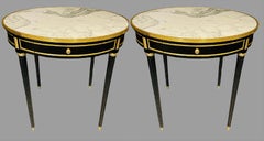 Pair of Maison Jansen Style Bouillotte or End Tables, Ebony Bronze Marble Top