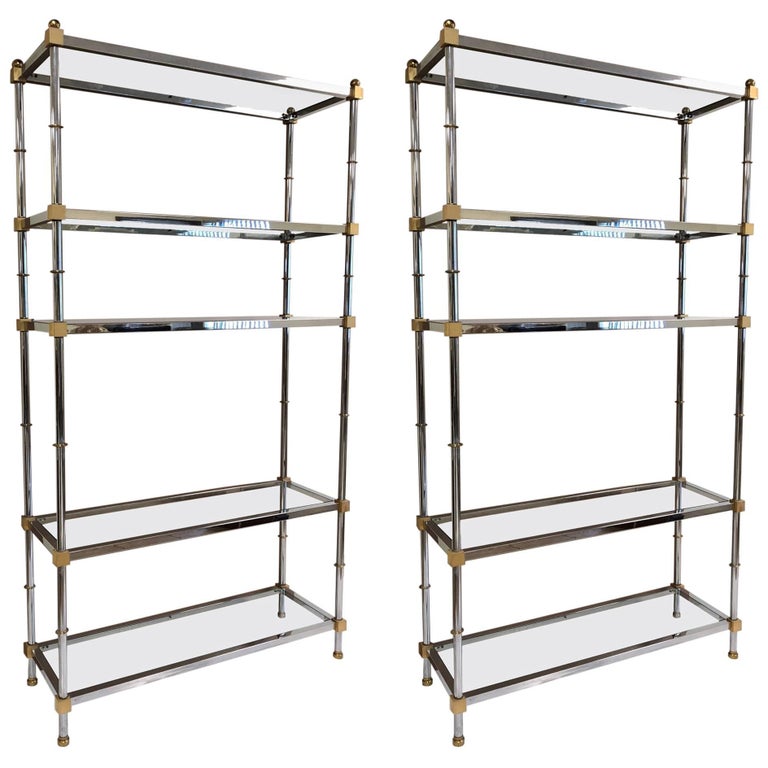 Pair Of Maison Jansen Style Brass And Chrome Etageres For Sale At