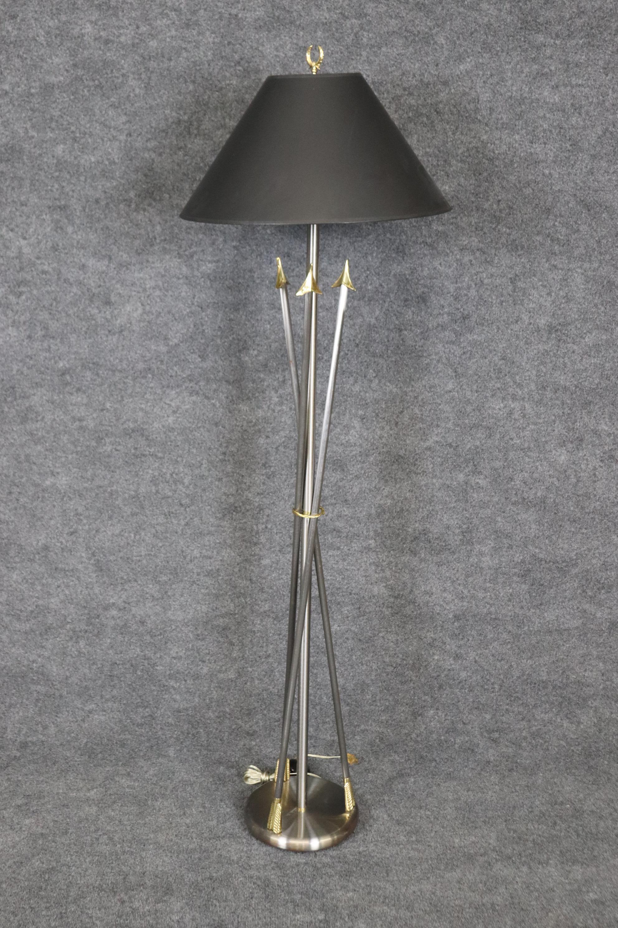 Late 20th Century Pair of Maison Jansen Style Brass and Steel Floor Lamps  For Sale