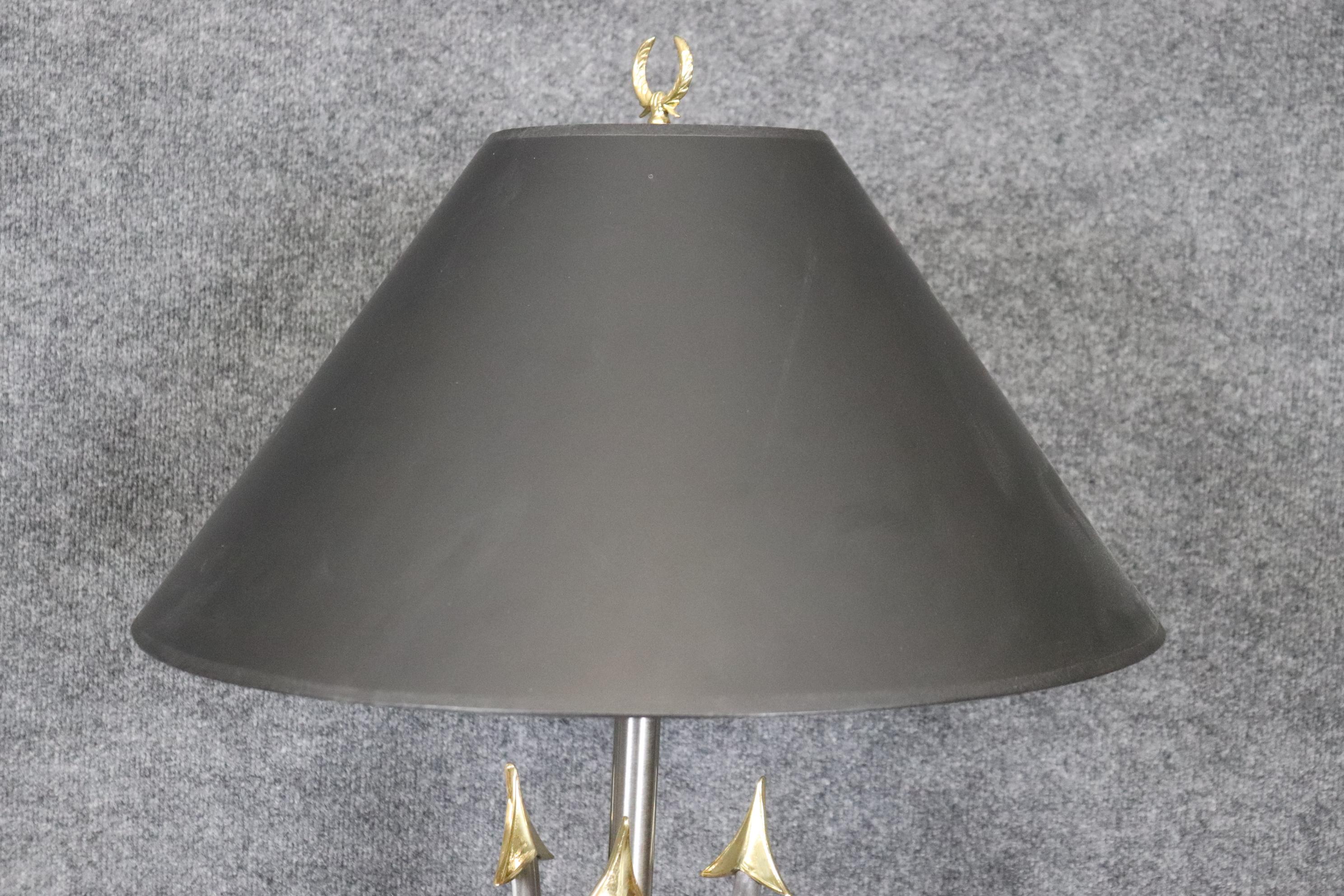 Pair of Maison Jansen Style Brass and Steel Floor Lamps  For Sale 1