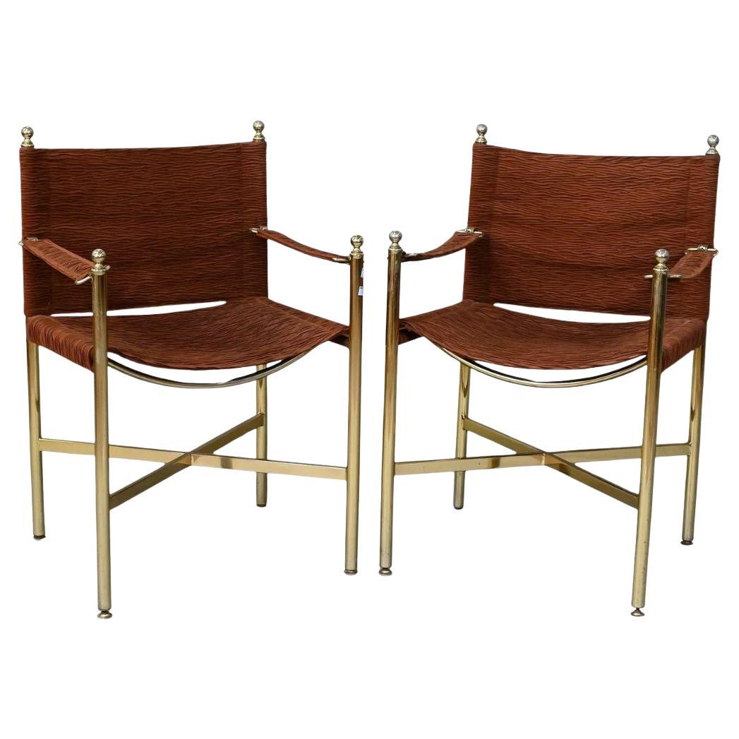 Pair of Maison Jansen Style Brass Director Chairs