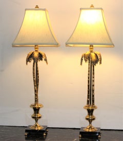 Lampen aus Messing mit Palmenmotiv im Stil von Maison Jansen, Paar