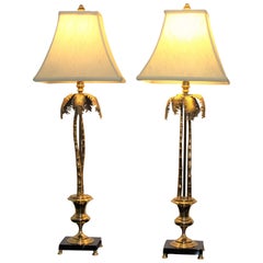 Pair of Maison Jansen Style Brass Palm Tree Lamps
