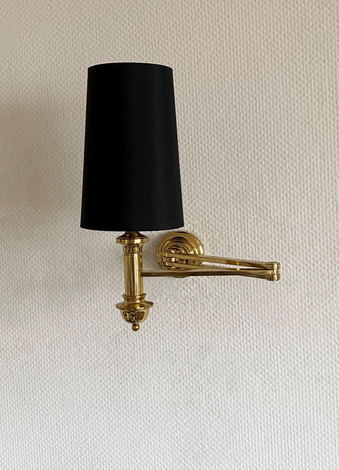 Pair of Maison Jansen Style Brass Swing Arm Wall Sconces Lights, 1960s For Sale 5