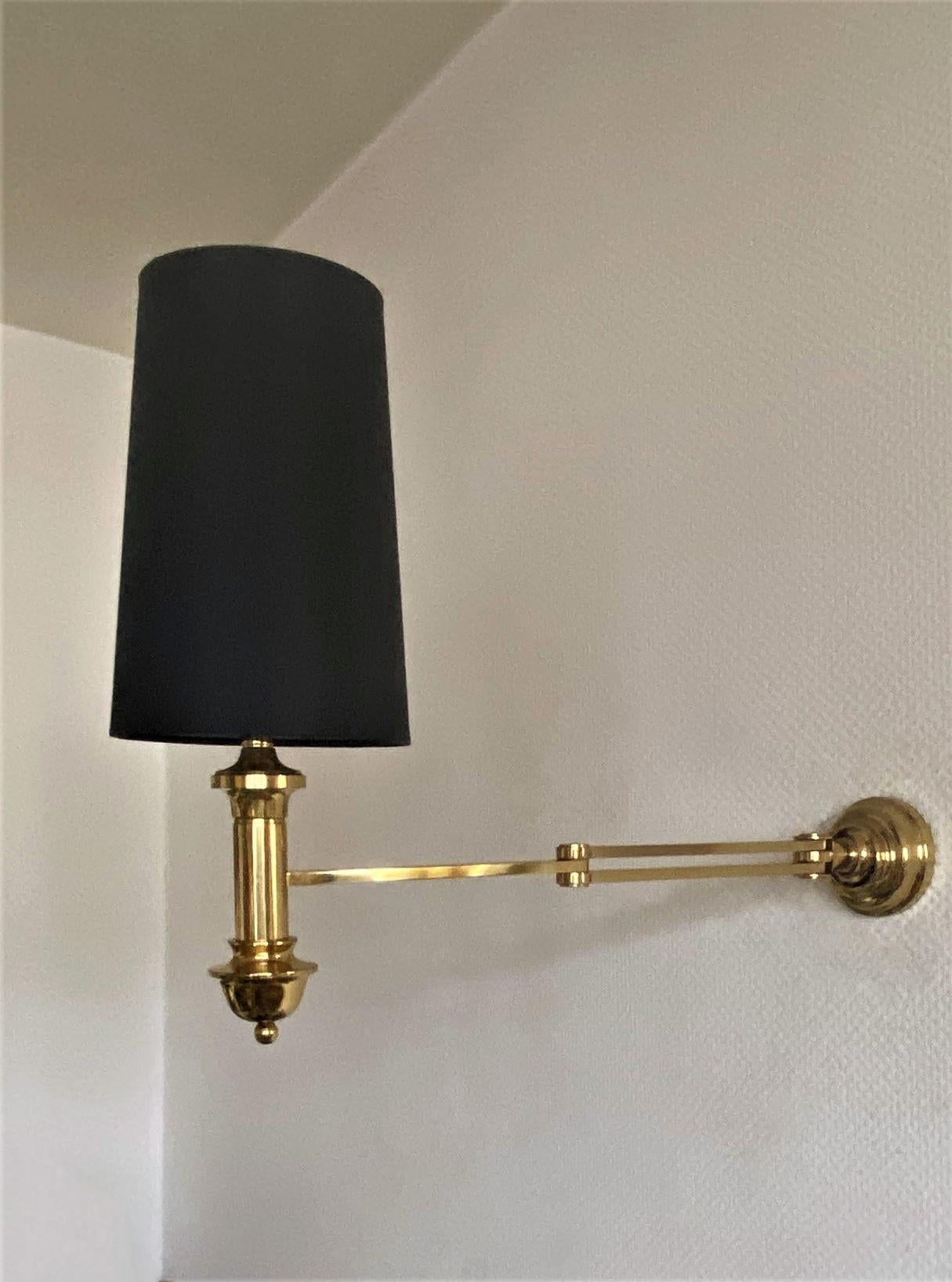 Pair of Maison Jansen Style Brass Swing Arm Wall Sconces Lights, 1960s For Sale 7