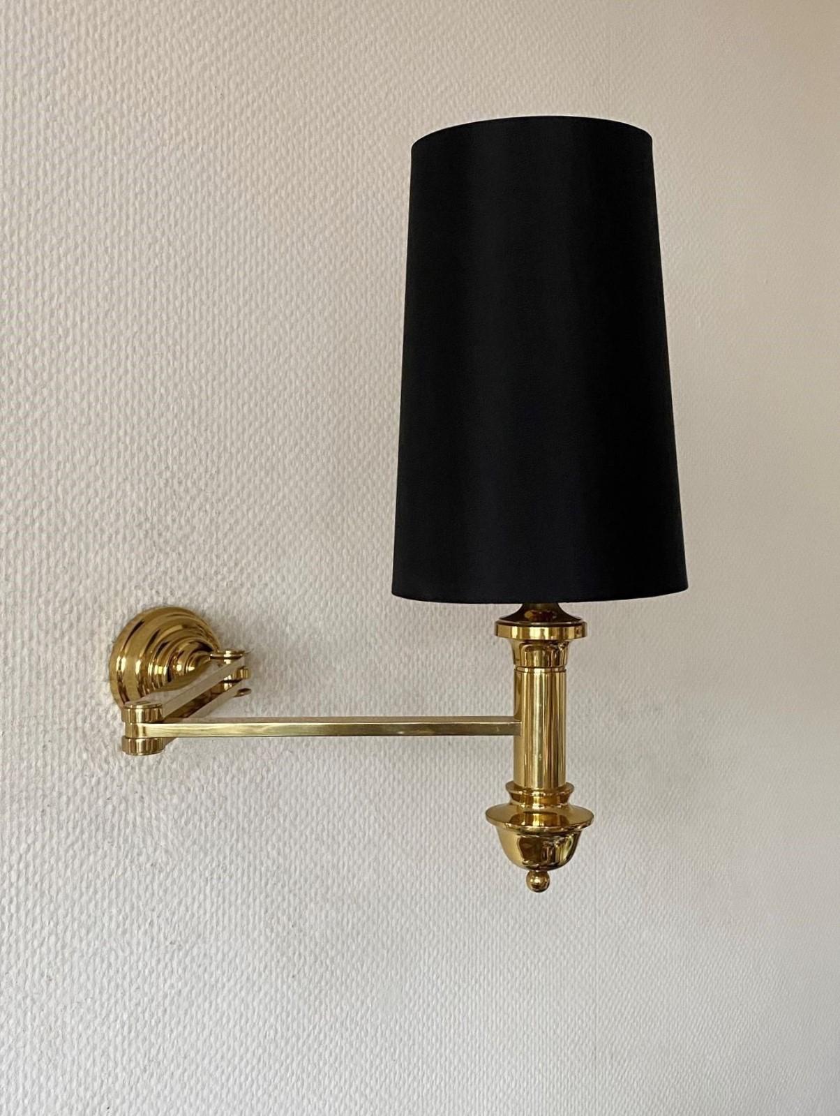Pair of Maison Jansen Style Brass Swing Arm Wall Sconces Lights, 1960s For Sale 1