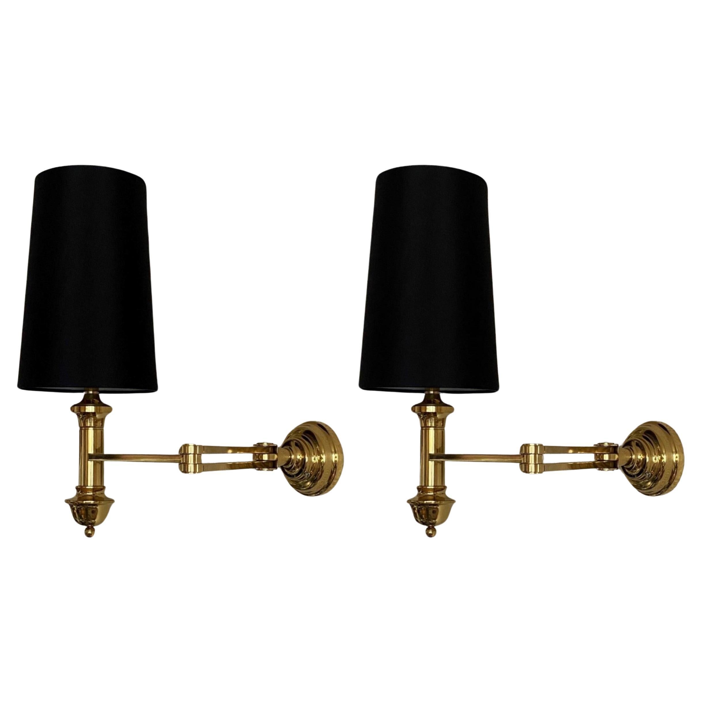Pair of Brass Swing Arm Wall Lights, 1960s For Sale