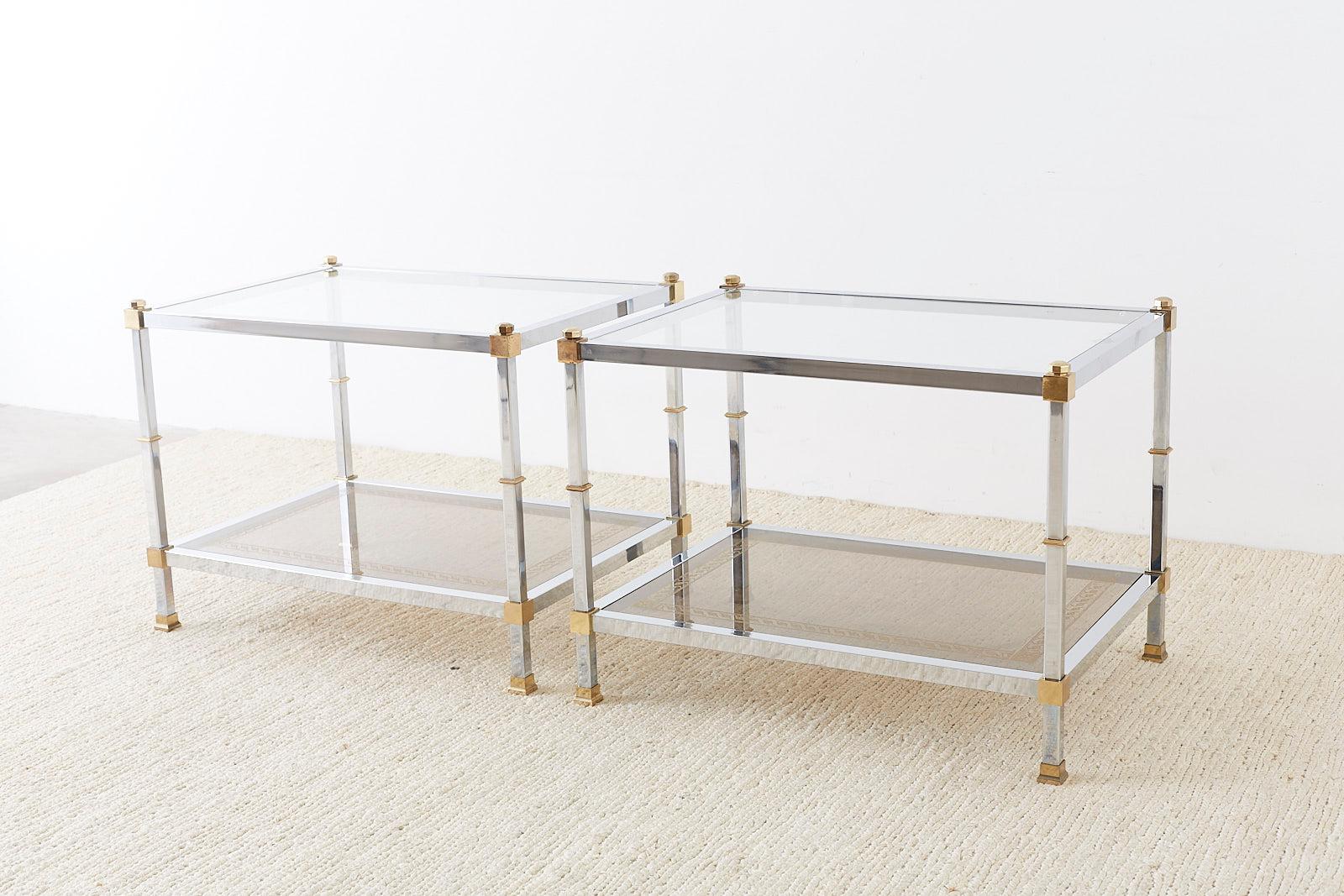 Pair of Maison Jansen Style Chrome and Brass Tables 5
