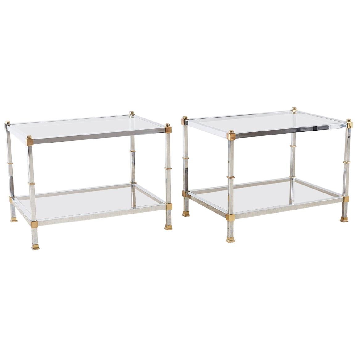 Pair of Maison Jansen Style Chrome and Brass Tables