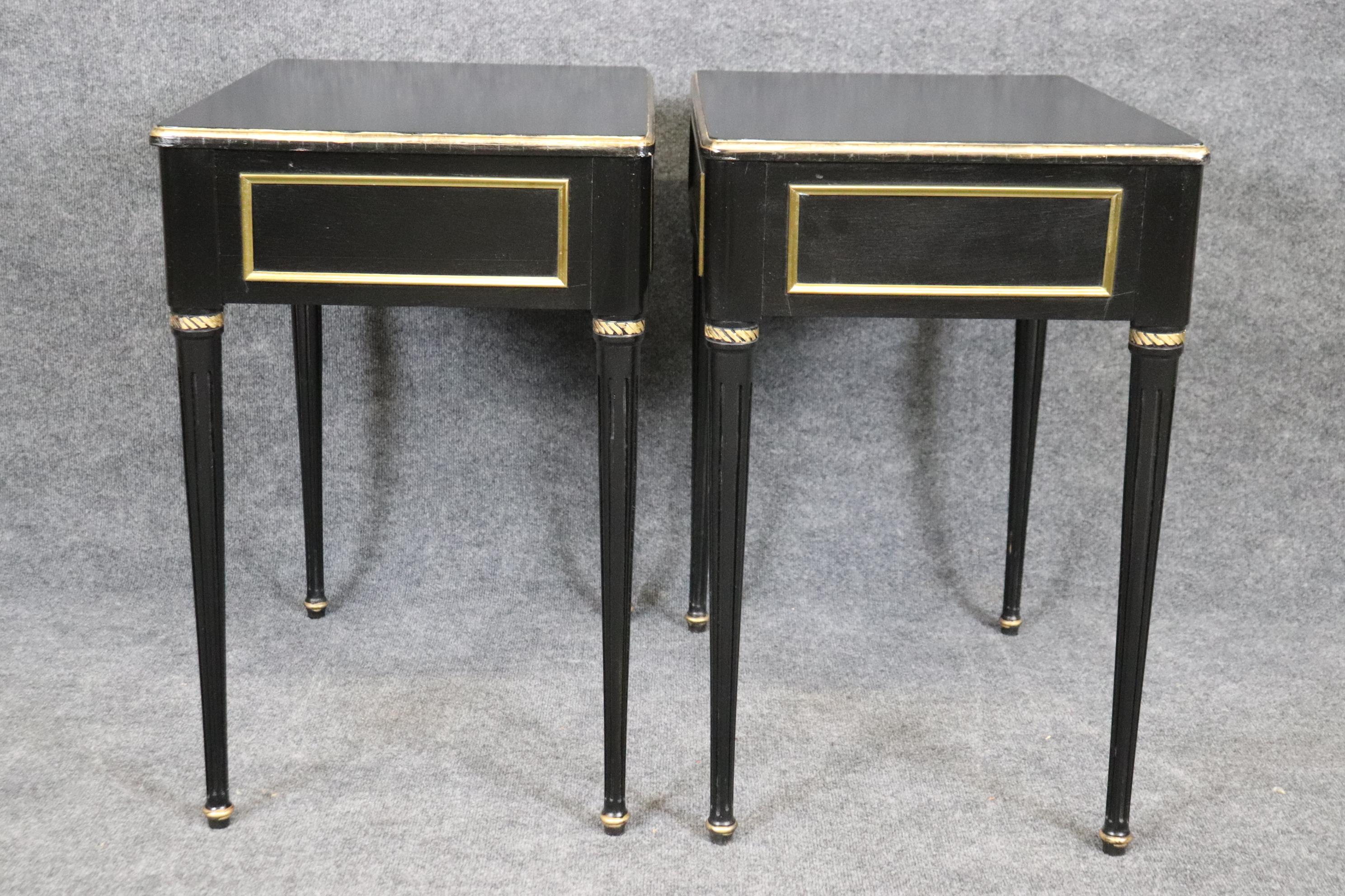 Pair of Maison Jansen Style Ebonized Gilded Brass Trimmed End Tables 4