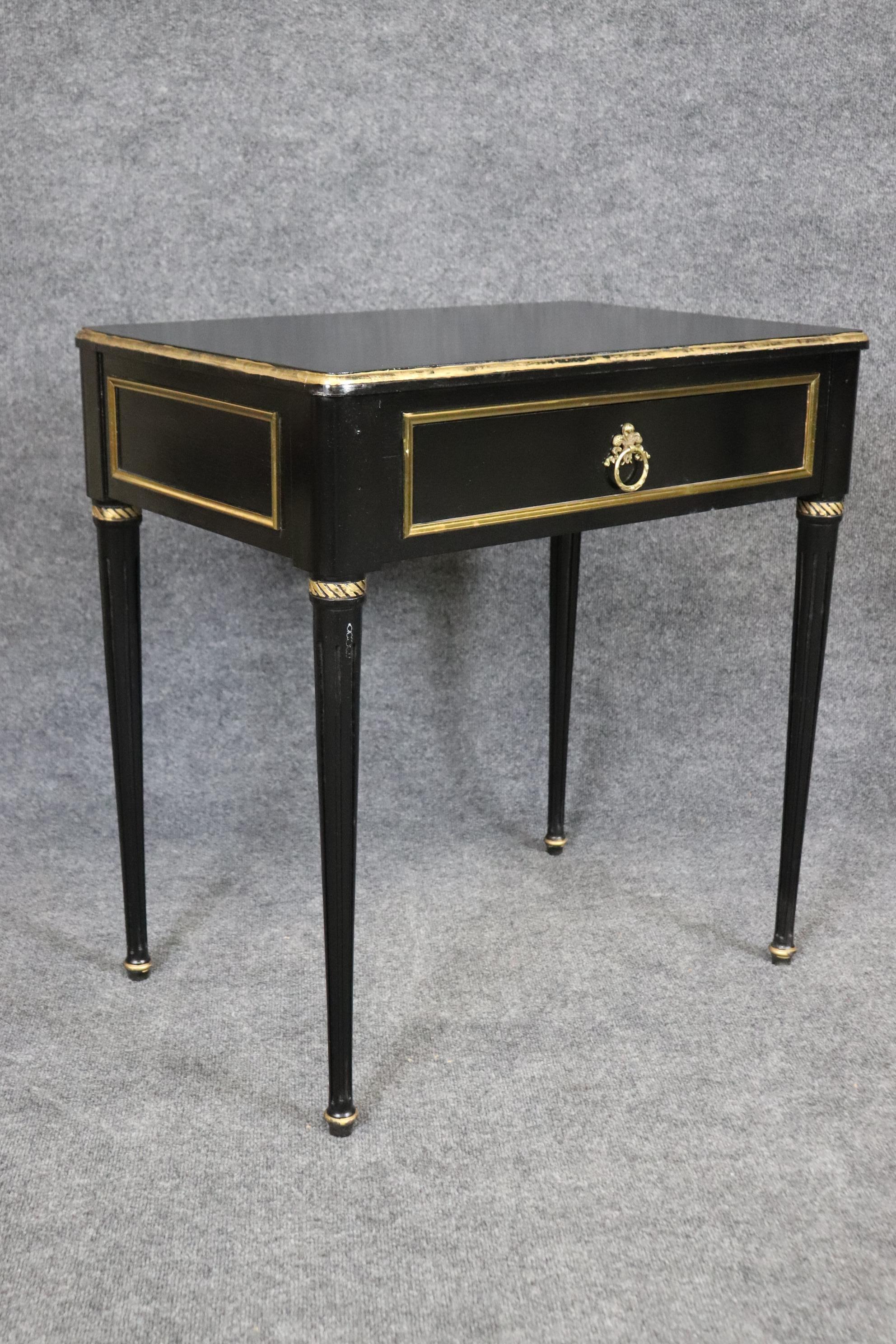 Pair of Maison Jansen Style Ebonized Gilded Brass Trimmed End Tables 5