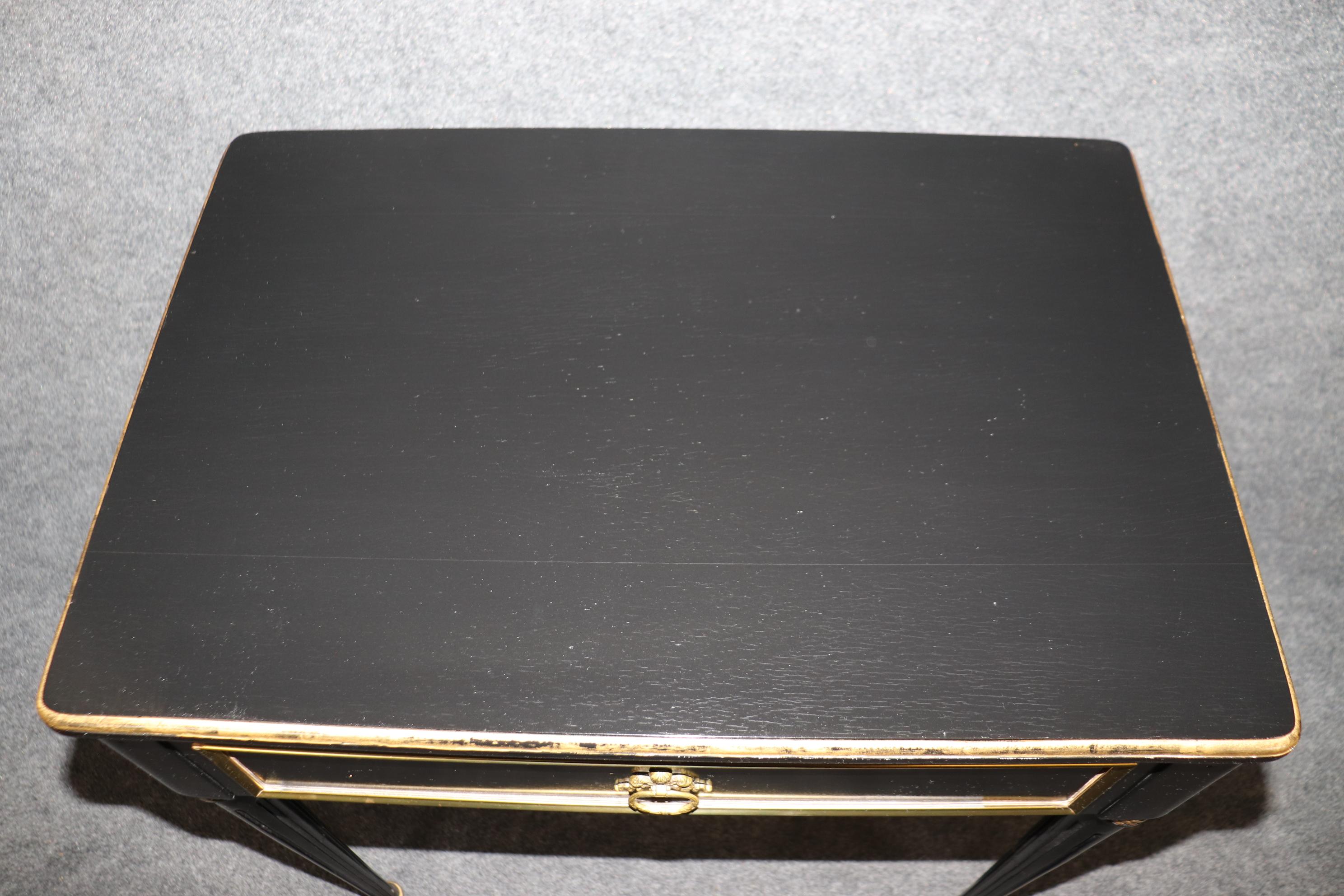Pair of Maison Jansen Style Ebonized Gilded Brass Trimmed End Tables 6