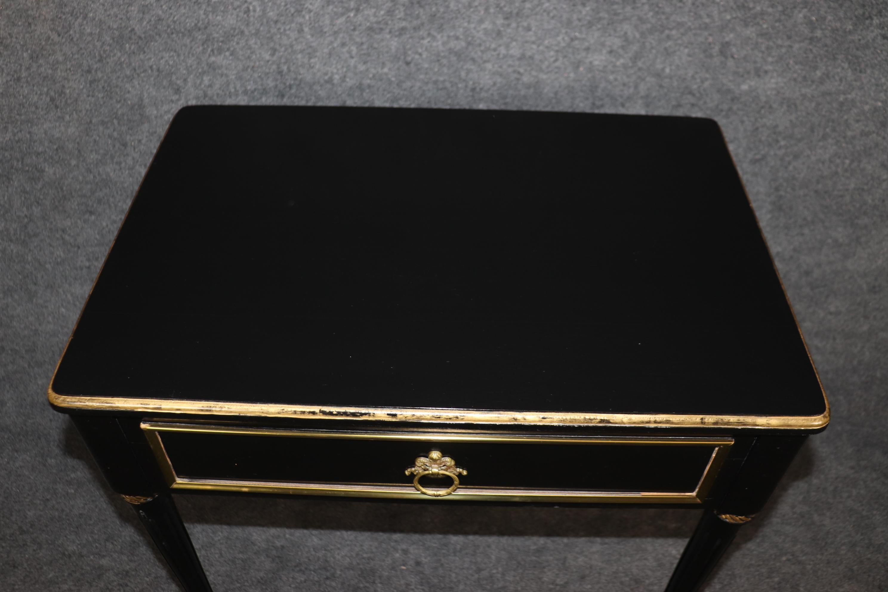 Pair of Maison Jansen Style Ebonized Gilded Brass Trimmed End Tables 7