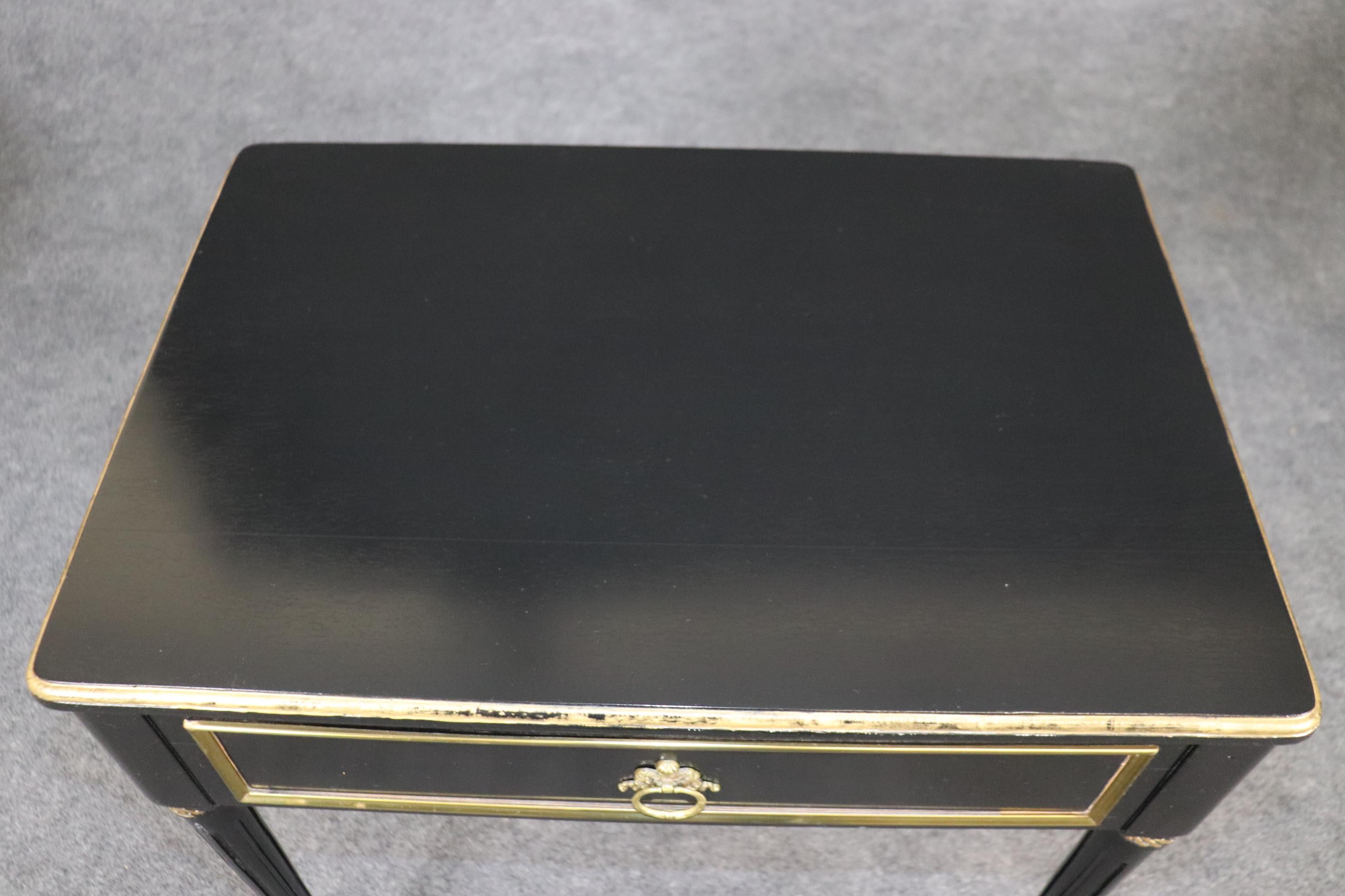 Pair of Maison Jansen Style Ebonized Gilded Brass Trimmed End Tables 8