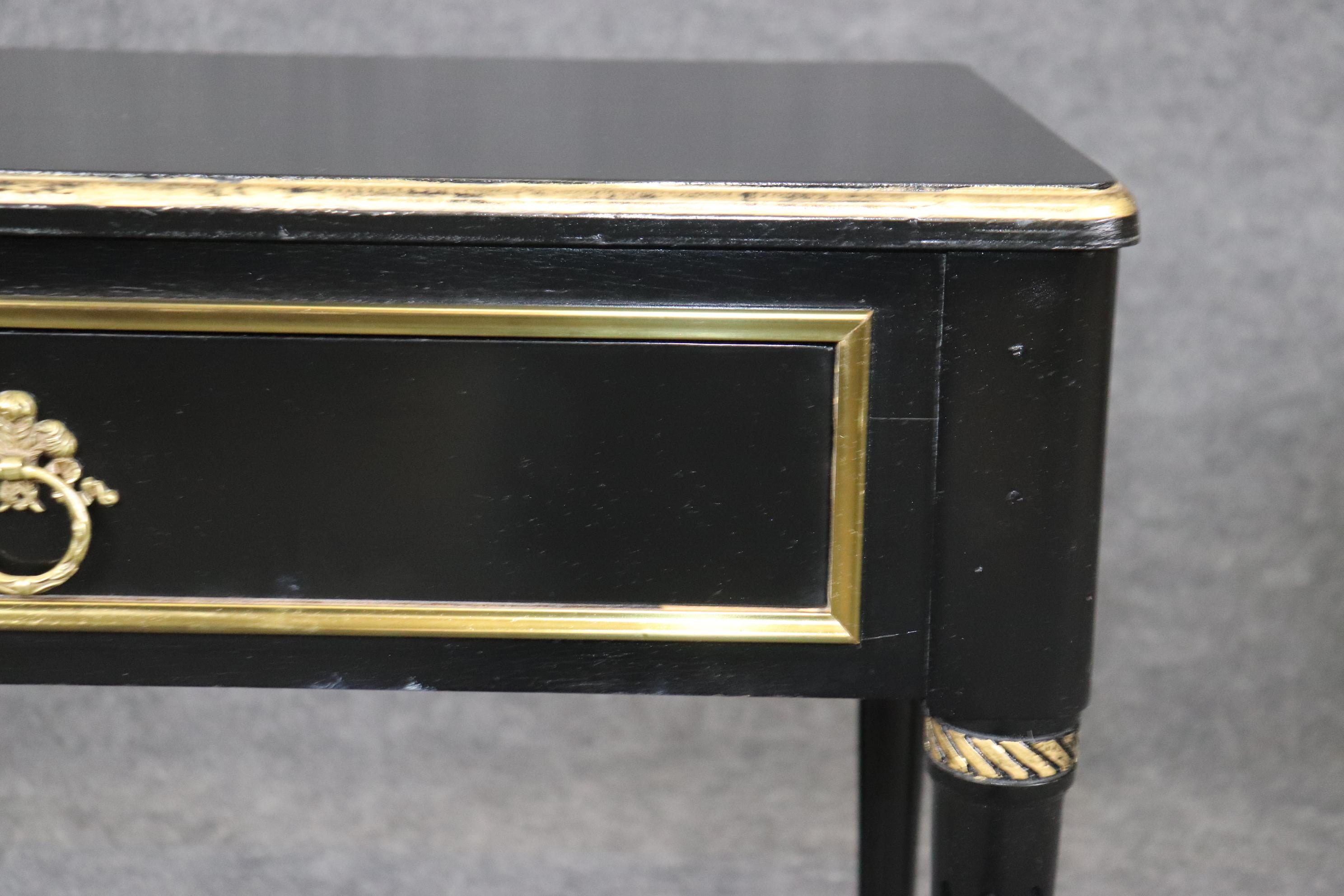 Pair of Maison Jansen Style Ebonized Gilded Brass Trimmed End Tables 11