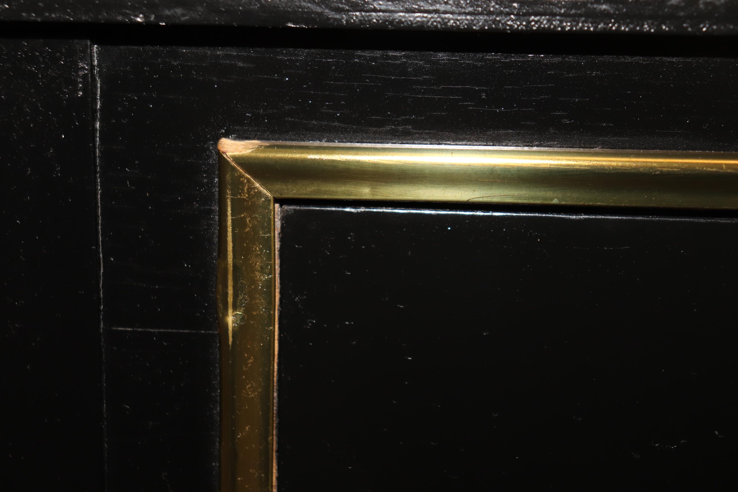 Directoire Pair of Maison Jansen Style Ebonized Gilded Brass Trimmed End Tables