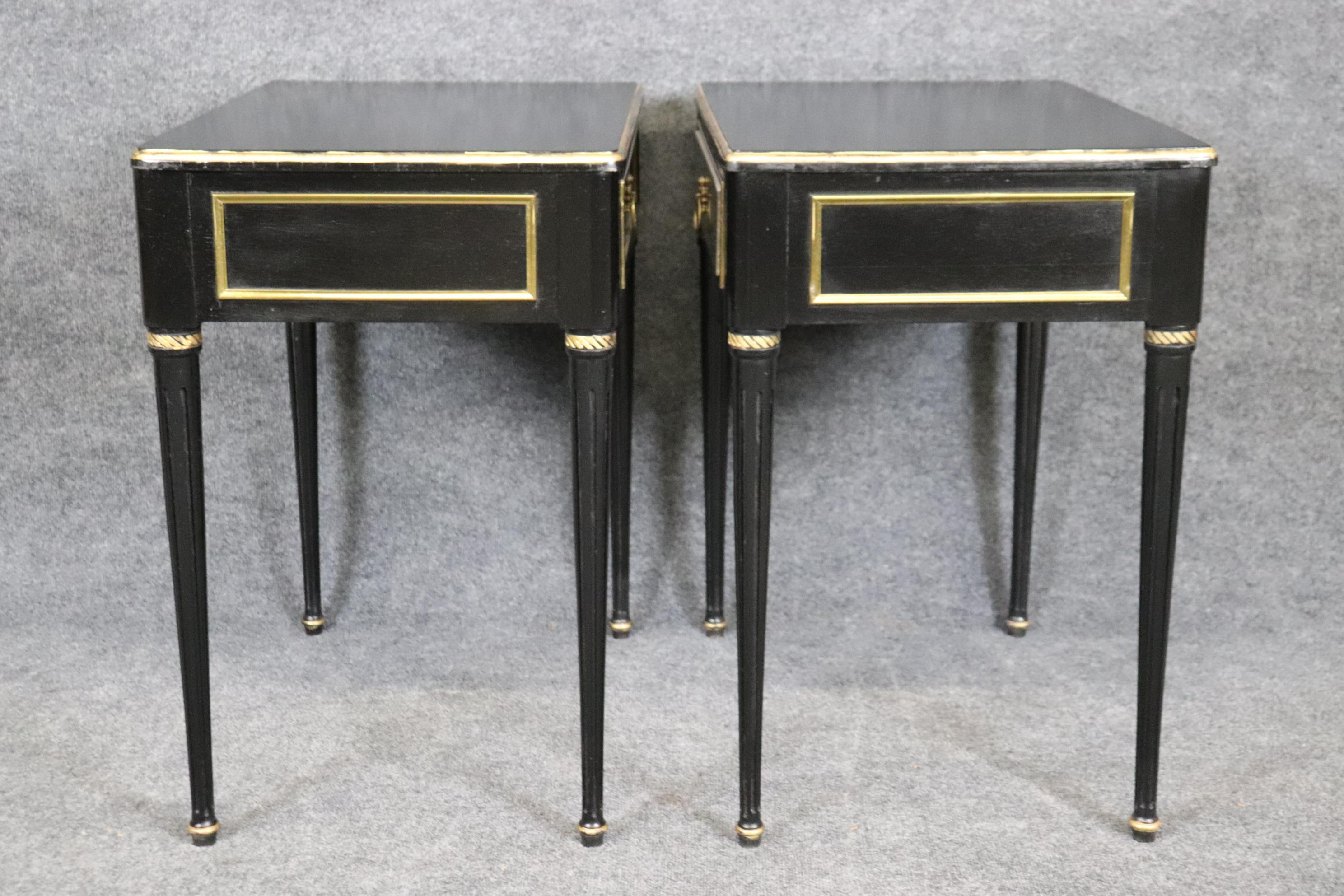 Pair of Maison Jansen Style Ebonized Gilded Brass Trimmed End Tables 2