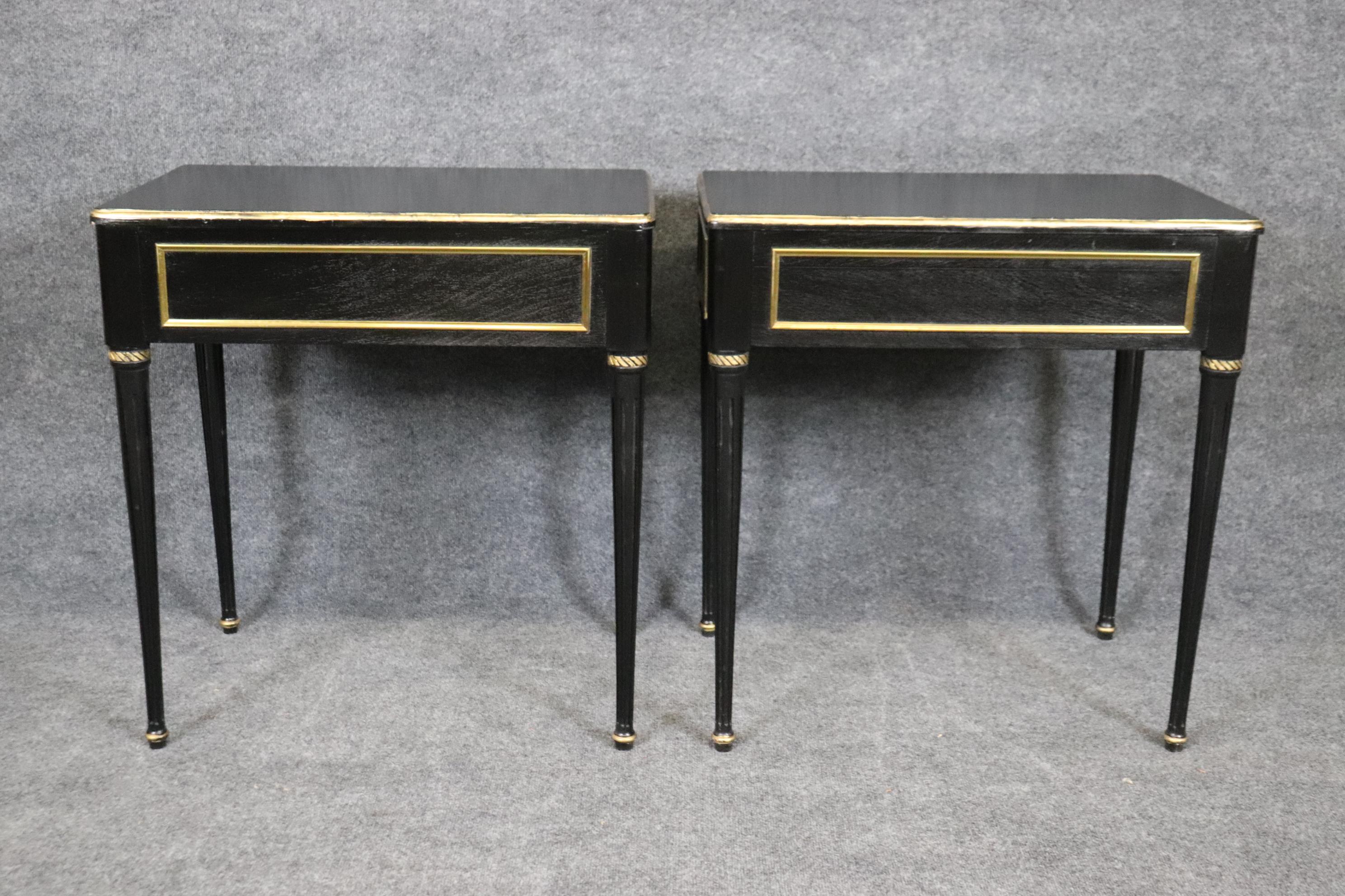 Pair of Maison Jansen Style Ebonized Gilded Brass Trimmed End Tables 3