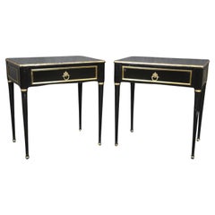 Pair of Maison Jansen Style Ebonized Gilded Brass Trimmed End Tables
