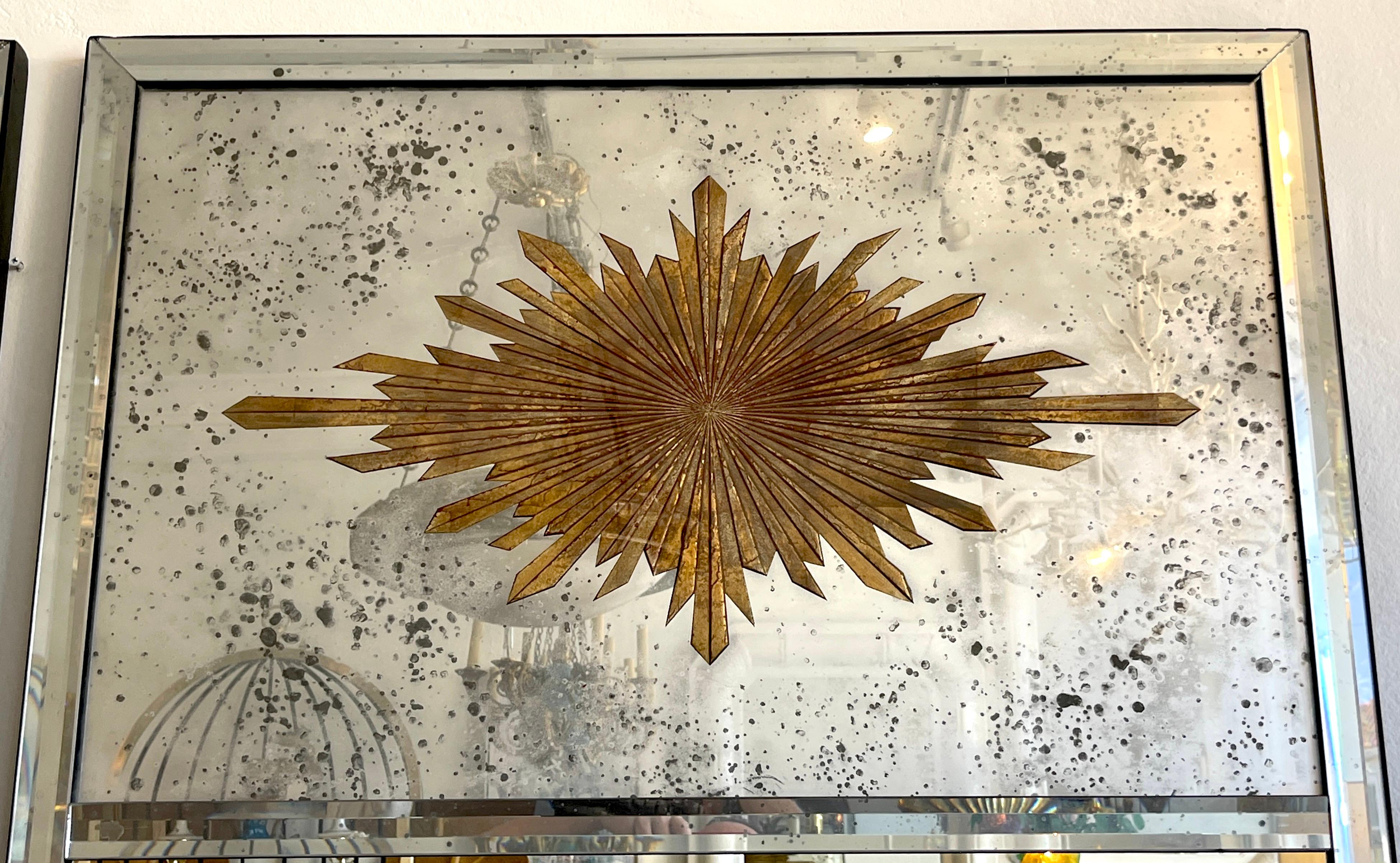 Pair of Maison Jansen Style Eglomise Sunburst Medallion Trumeau Mirrors 4