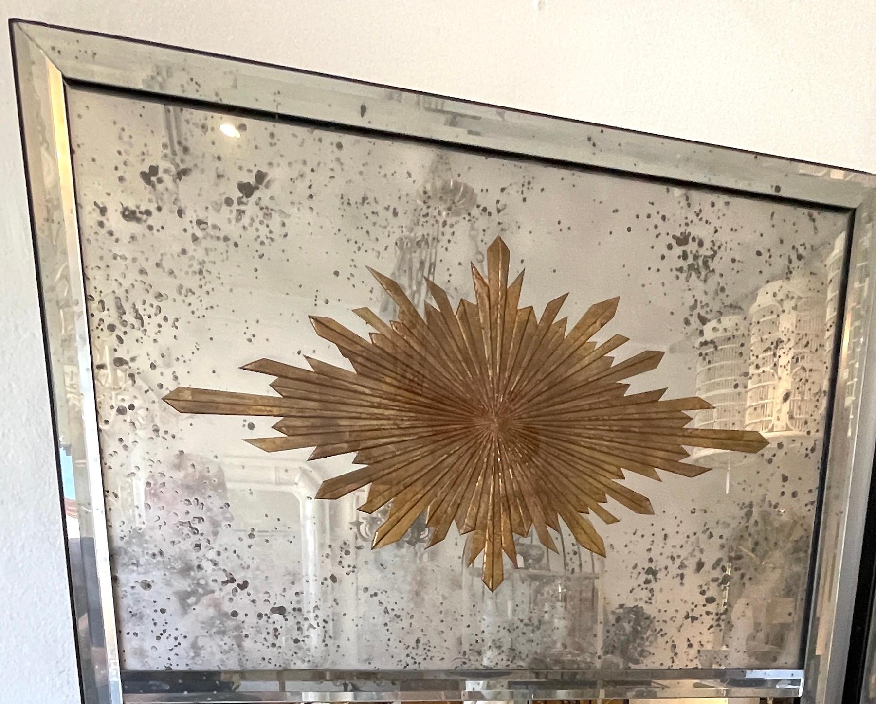 Pair of Maison Jansen Style Eglomise Sunburst Medallion Trumeau Mirrors 3