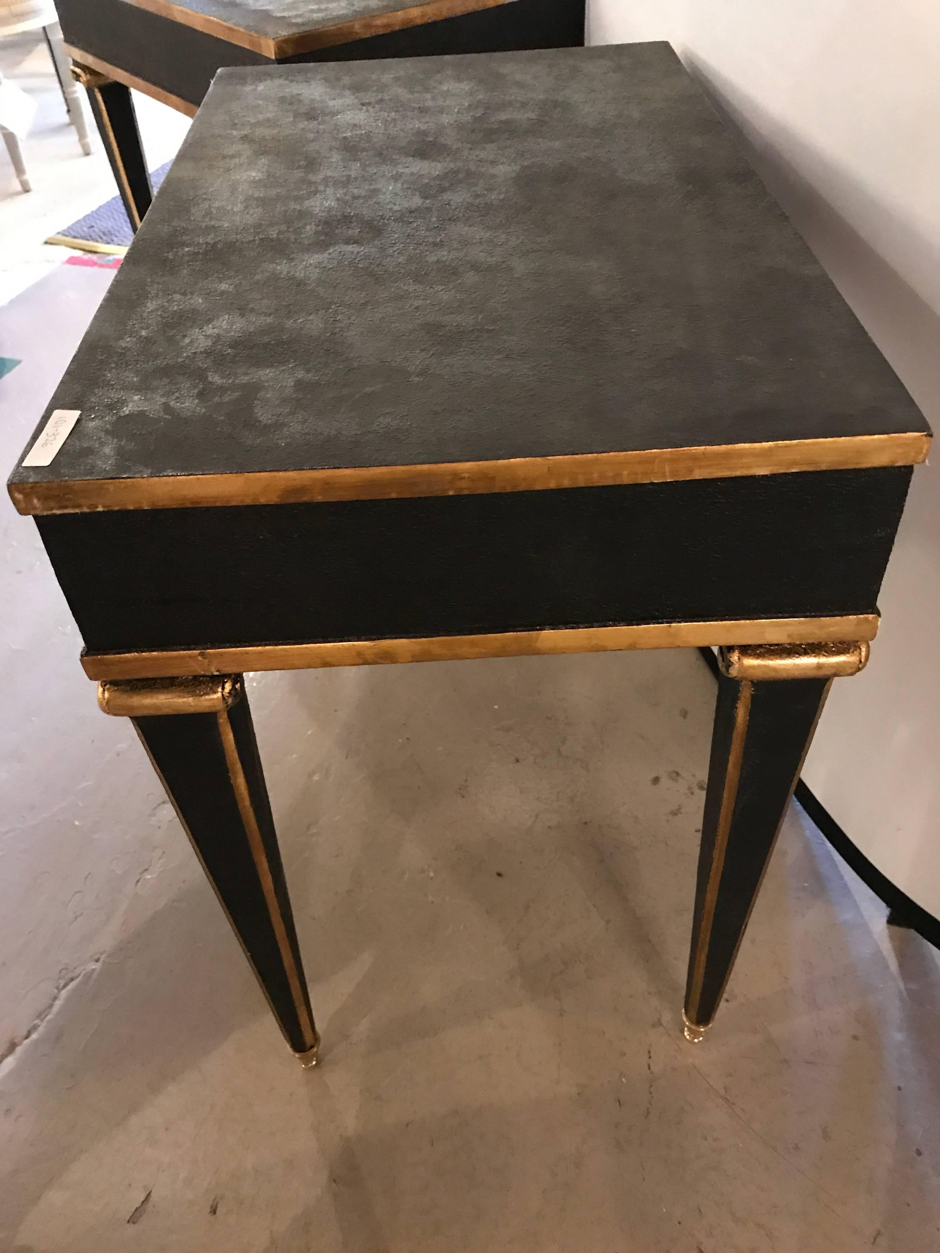 Pair of Maison Jansen Style End Table in Leather Top and Bronze-Mounted Legs 2
