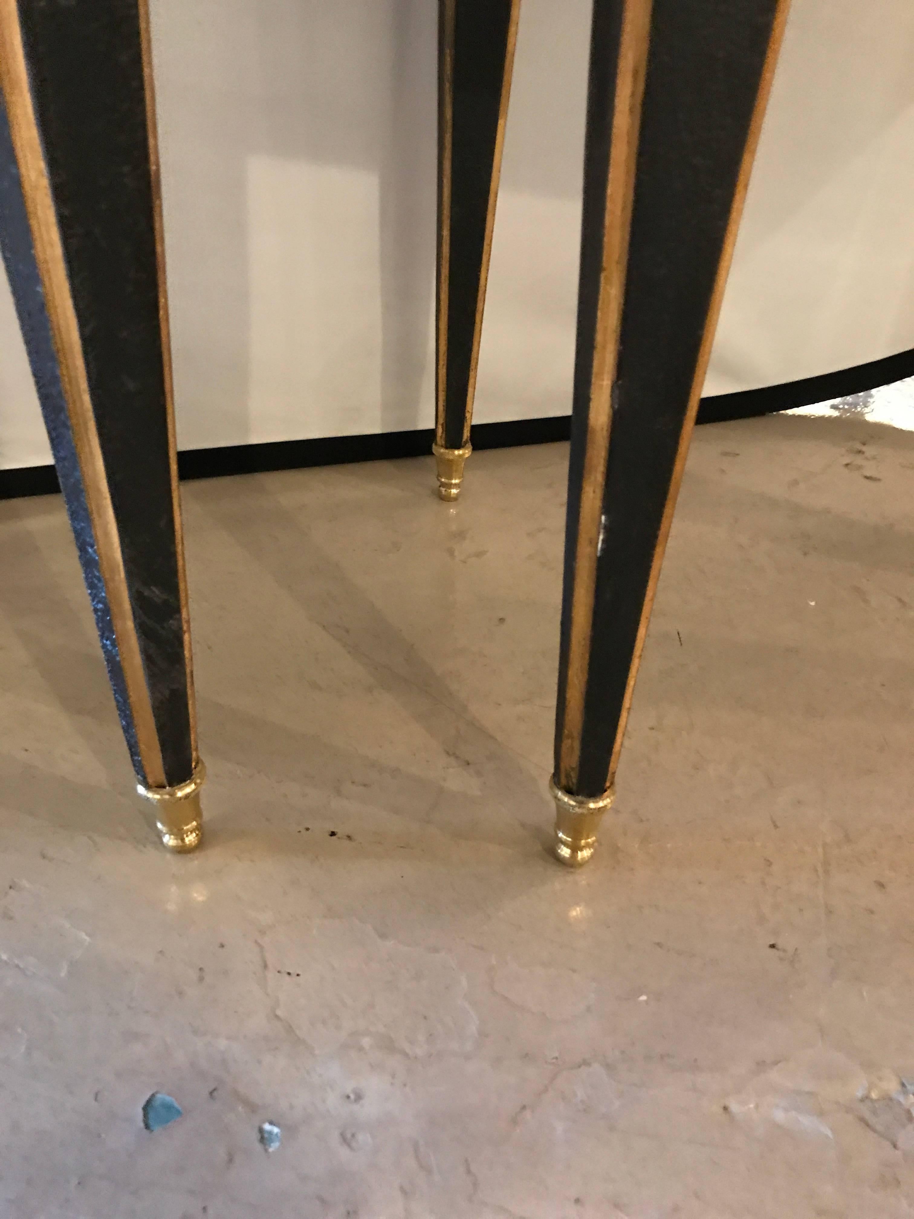 Pair of Maison Jansen Style End Table in Leather Top and Bronze-Mounted Legs 3