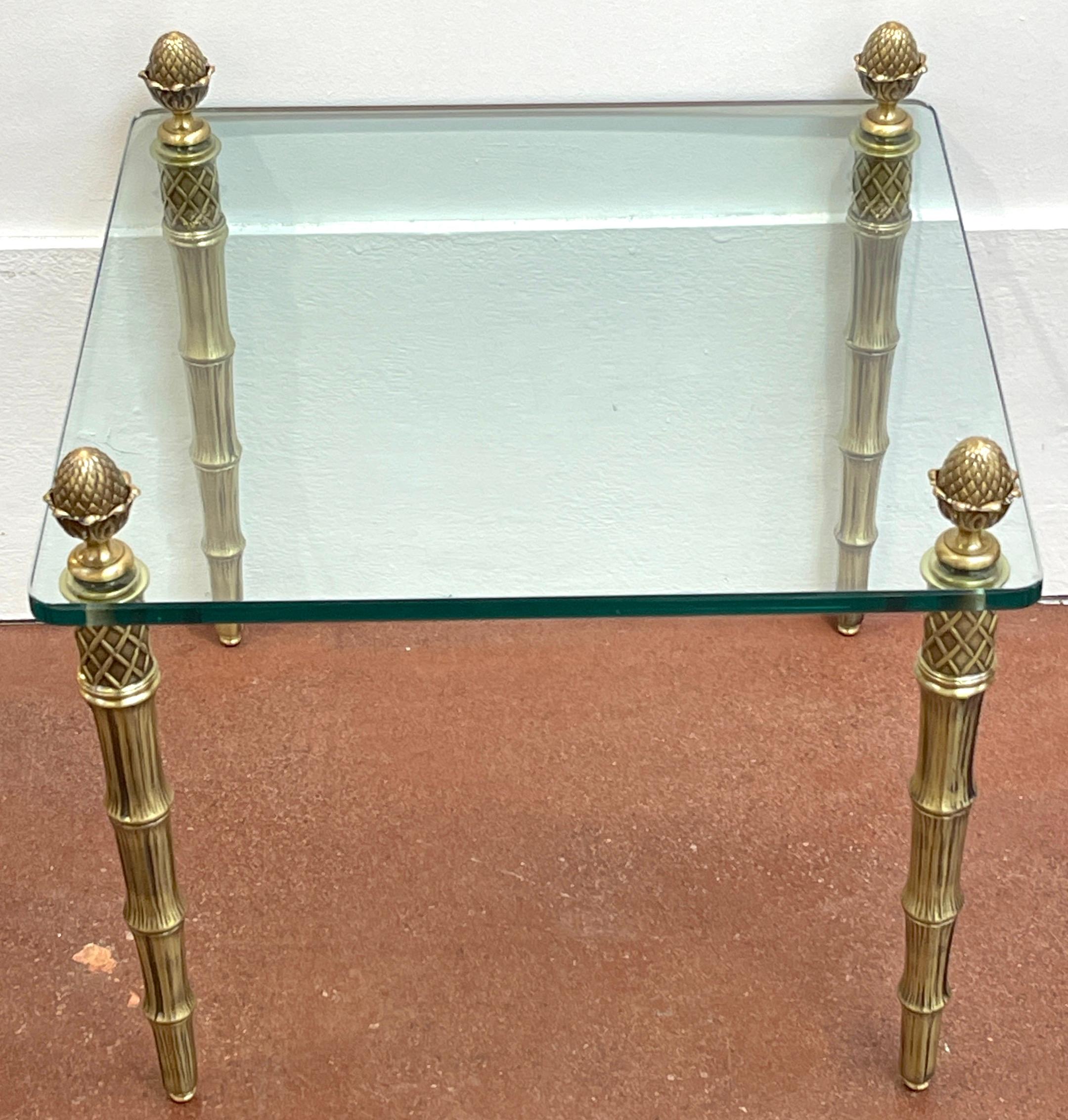 Pair of Maison Jansen Style Gilt Metal Faux Bamboo & Glass Square End Tables  For Sale 8