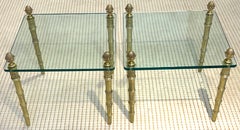 Pair of Maison Jansen Style Gilt Metal Faux Bamboo & Glass Square End Tables