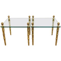 Pair of Maison Jansen Style Gilt Metal Faux Bamboo & Glass Square End Tables