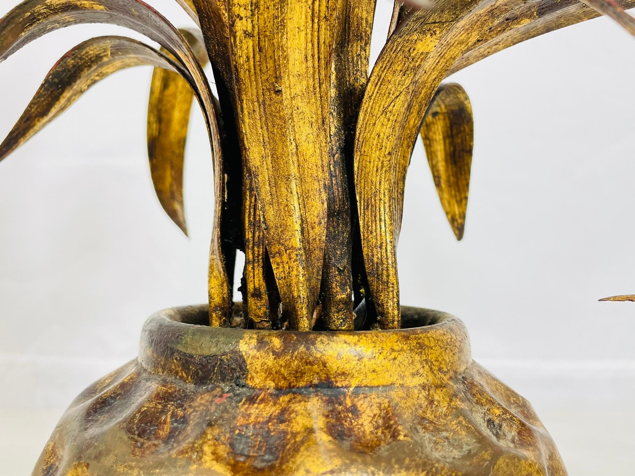 Pair of Maison Jansen Style Gilt Metal Lamps with Cattail Motif – France 1950's im Angebot 5