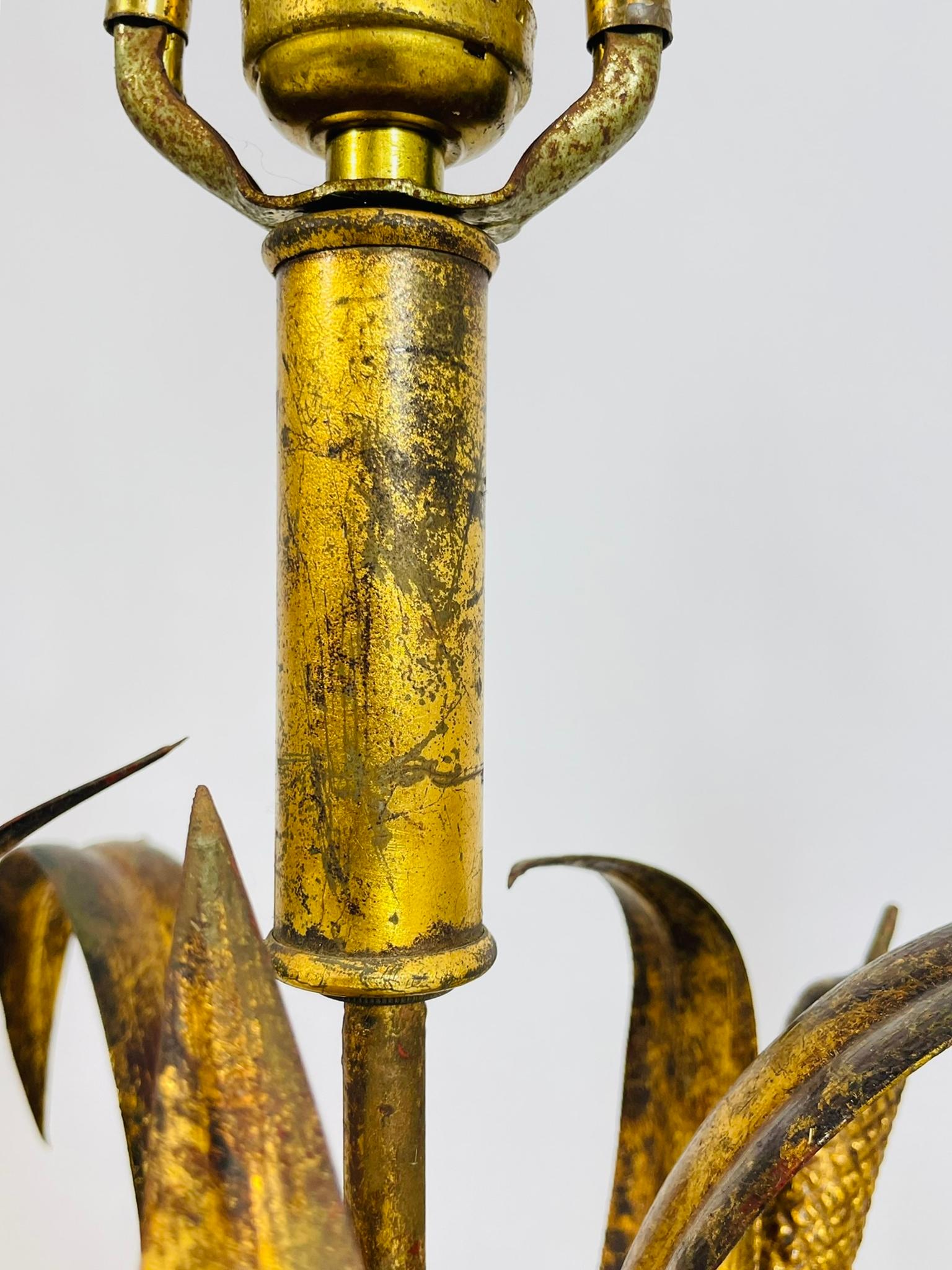 Pair of Maison Jansen Style Gilt Metal Lamps with Cattail Motif – France 1950's im Angebot 6